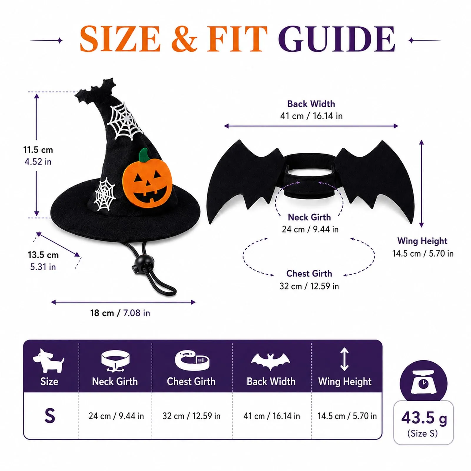LEFZUR Set Di Costume Halloween Per Animali, Con Cappello Da Strega E Ali Di Pipistrello, Ideale Per Carnevale E Sfilate - immagine 2