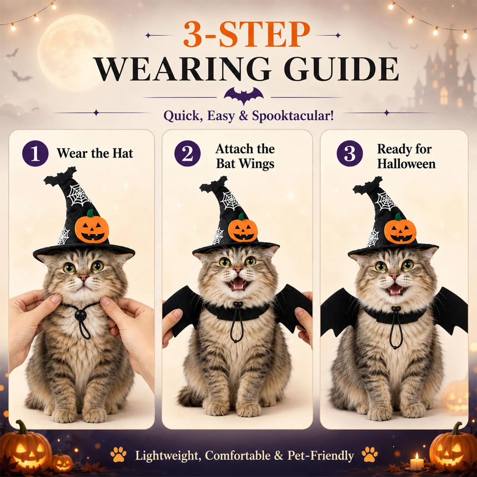 LEFZUR Set Di Costume Halloween Per Animali, Con Cappello Da Strega E Ali Di Pipistrello, Ideale Per Carnevale E Sfilate - immagine 4
