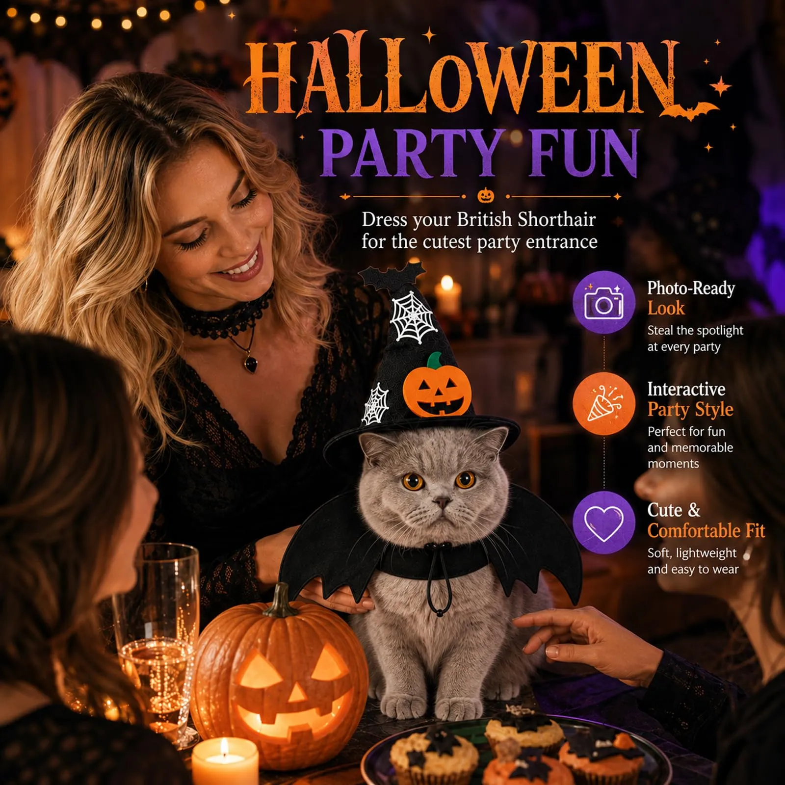 LEFZUR Set Di Costume Halloween Per Animali, Con Cappello Da Strega E Ali Di Pipistrello, Ideale Per Carnevale E Sfilate - immagine 9