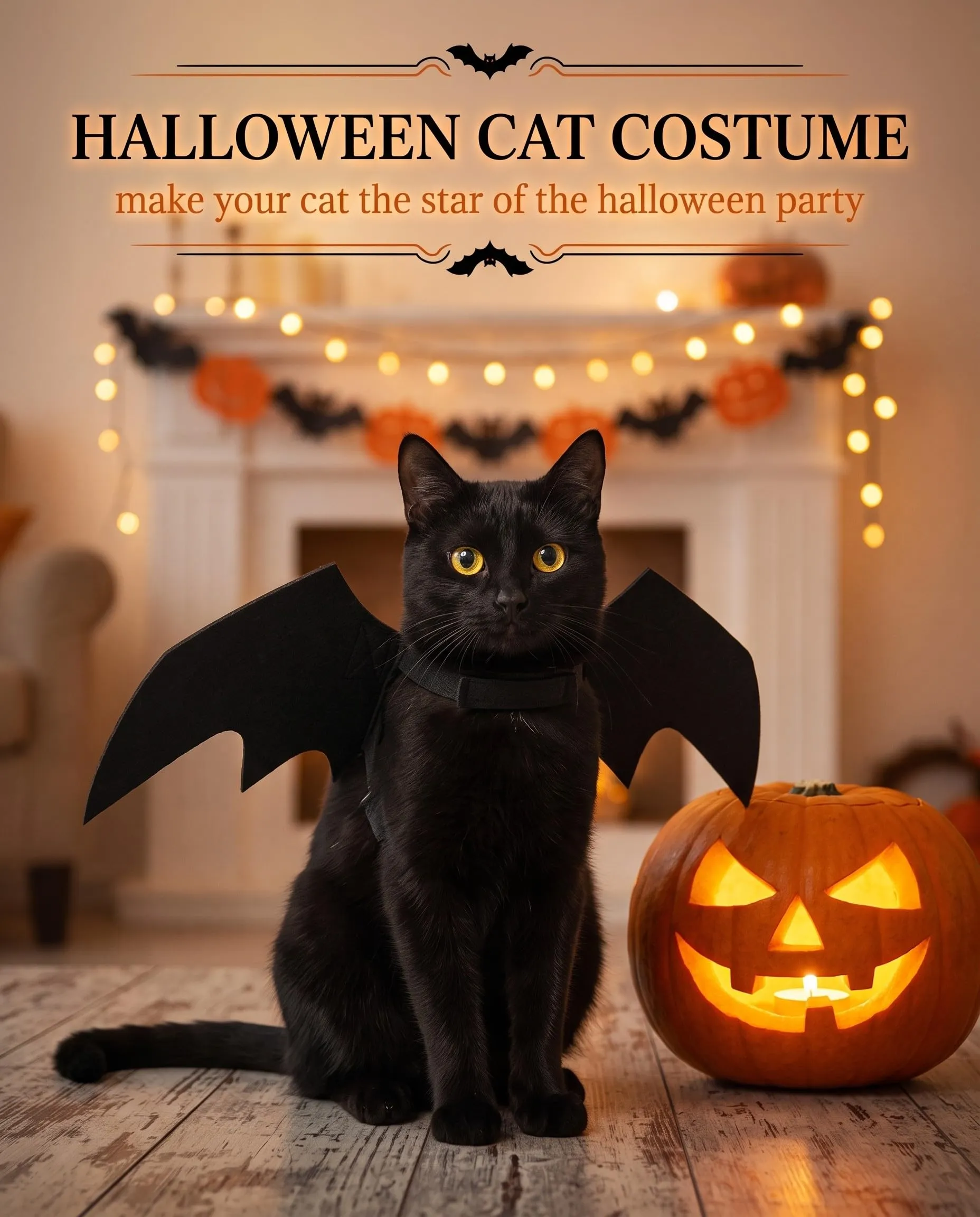 GBEDFO Costume Da Pipistrello Gatto Con Ali Medio, Costume Halloween Per Gatti E Gattini, Ali Di Pipistrello Per Gatto Cosplay, Vestito Nero Facile Da Indossare Per Festa Halloween - immagine 2