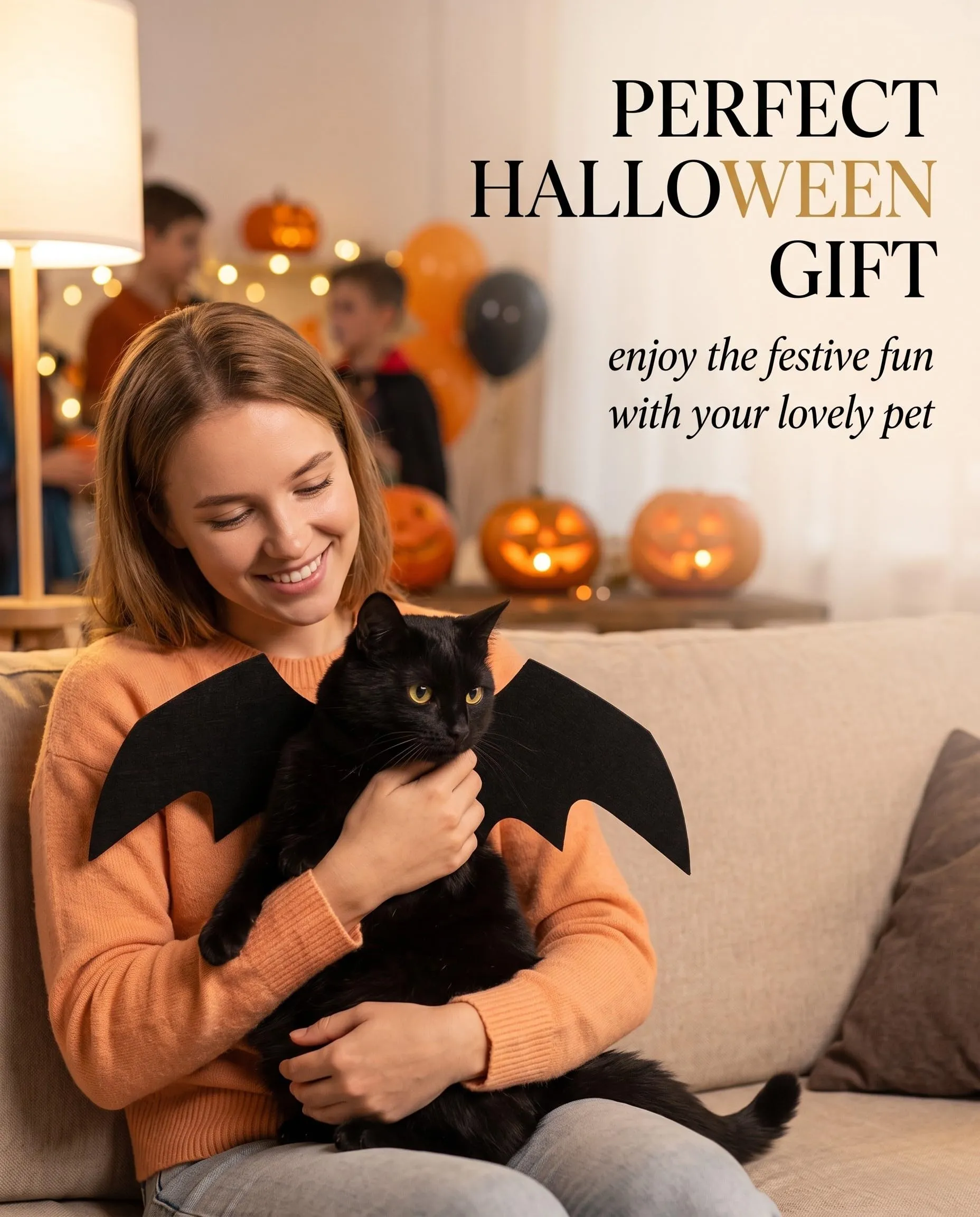 GBEDFO Costume Da Pipistrello Gatto Con Ali Medio, Costume Halloween Per Gatti E Gattini, Ali Di Pipistrello Per Gatto Cosplay, Vestito Nero Facile Da Indossare Per Festa Halloween - immagine 3