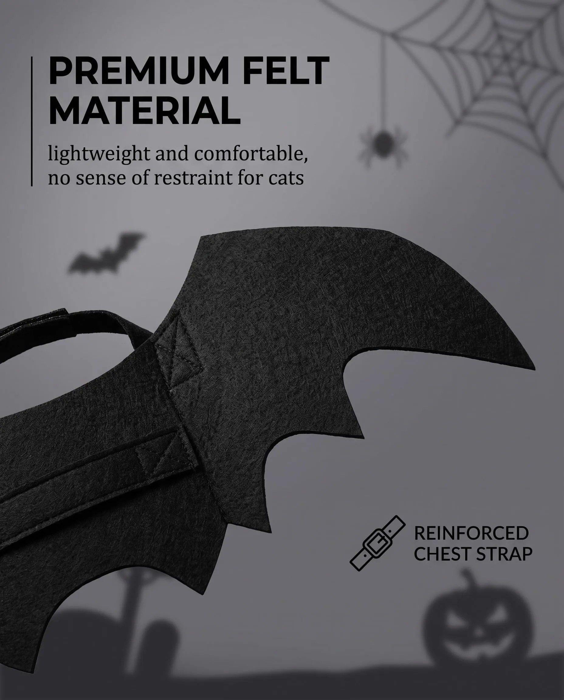 GBEDFO Costume Da Pipistrello Gatto Con Ali Medio, Costume Halloween Per Gatti E Gattini, Ali Di Pipistrello Per Gatto Cosplay, Vestito Nero Facile Da Indossare Per Festa Halloween - immagine 4