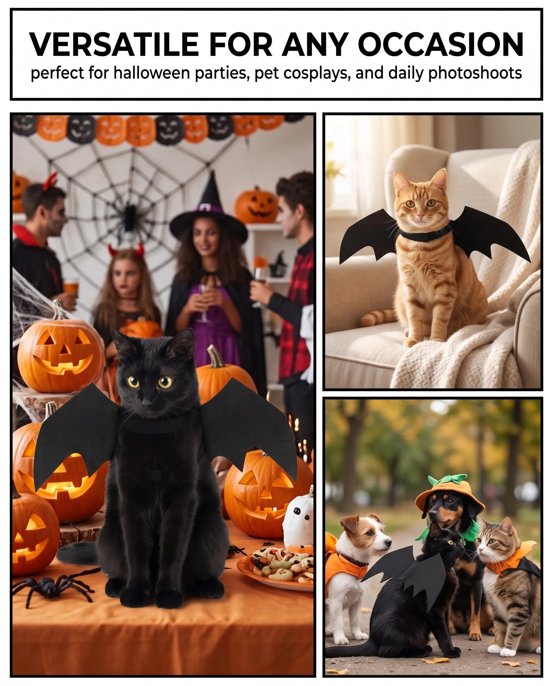 GBEDFO Costume Da Pipistrello Gatto Con Ali Medio, Costume Halloween Per Gatti E Gattini, Ali Di Pipistrello Per Gatto Cosplay, Vestito Nero Facile Da Indossare Per Festa Halloween - immagine 5