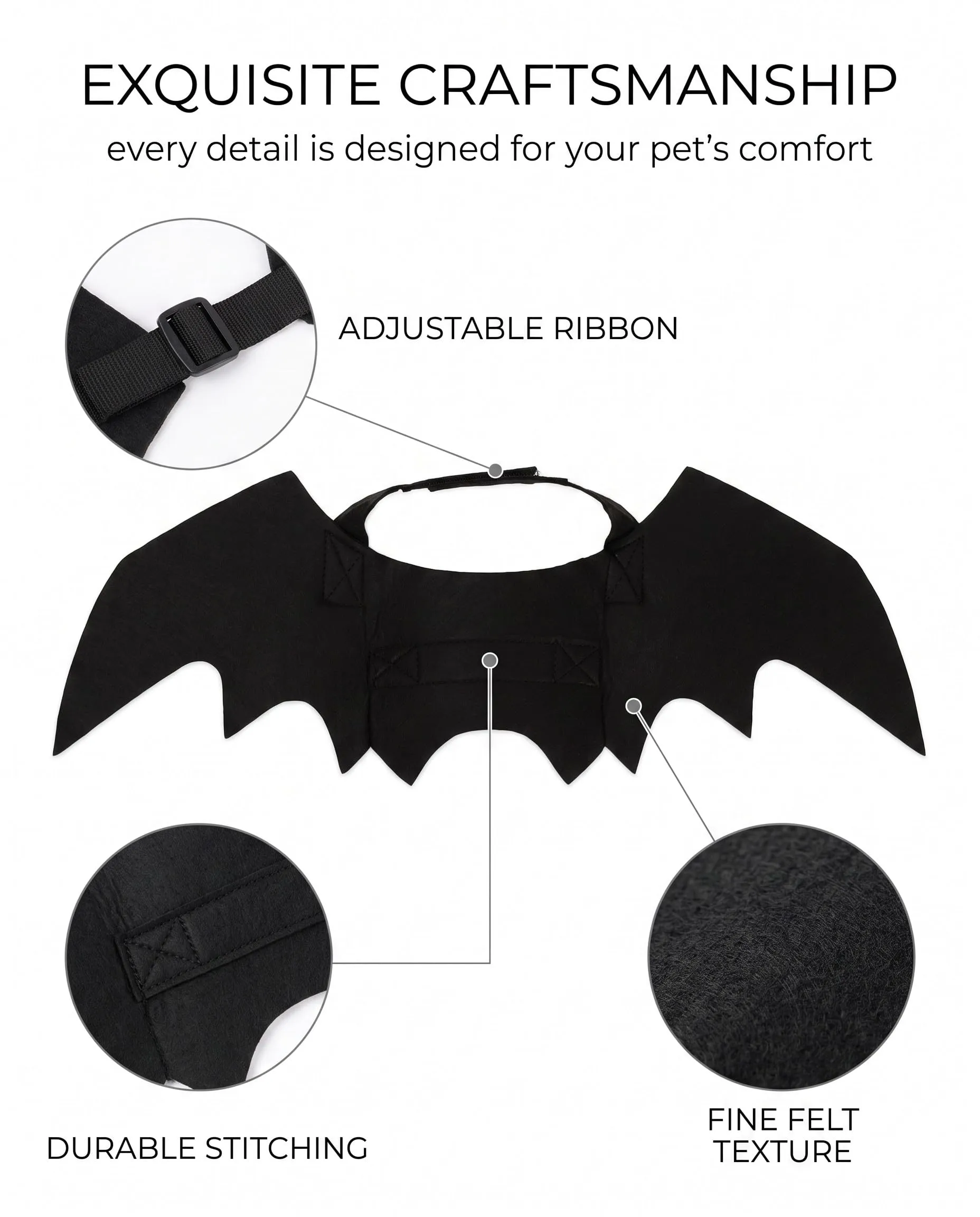 GBEDFO Costume Da Pipistrello Gatto Con Ali Medio, Costume Halloween Per Gatti E Gattini, Ali Di Pipistrello Per Gatto Cosplay, Vestito Nero Facile Da Indossare Per Festa Halloween - immagine 8