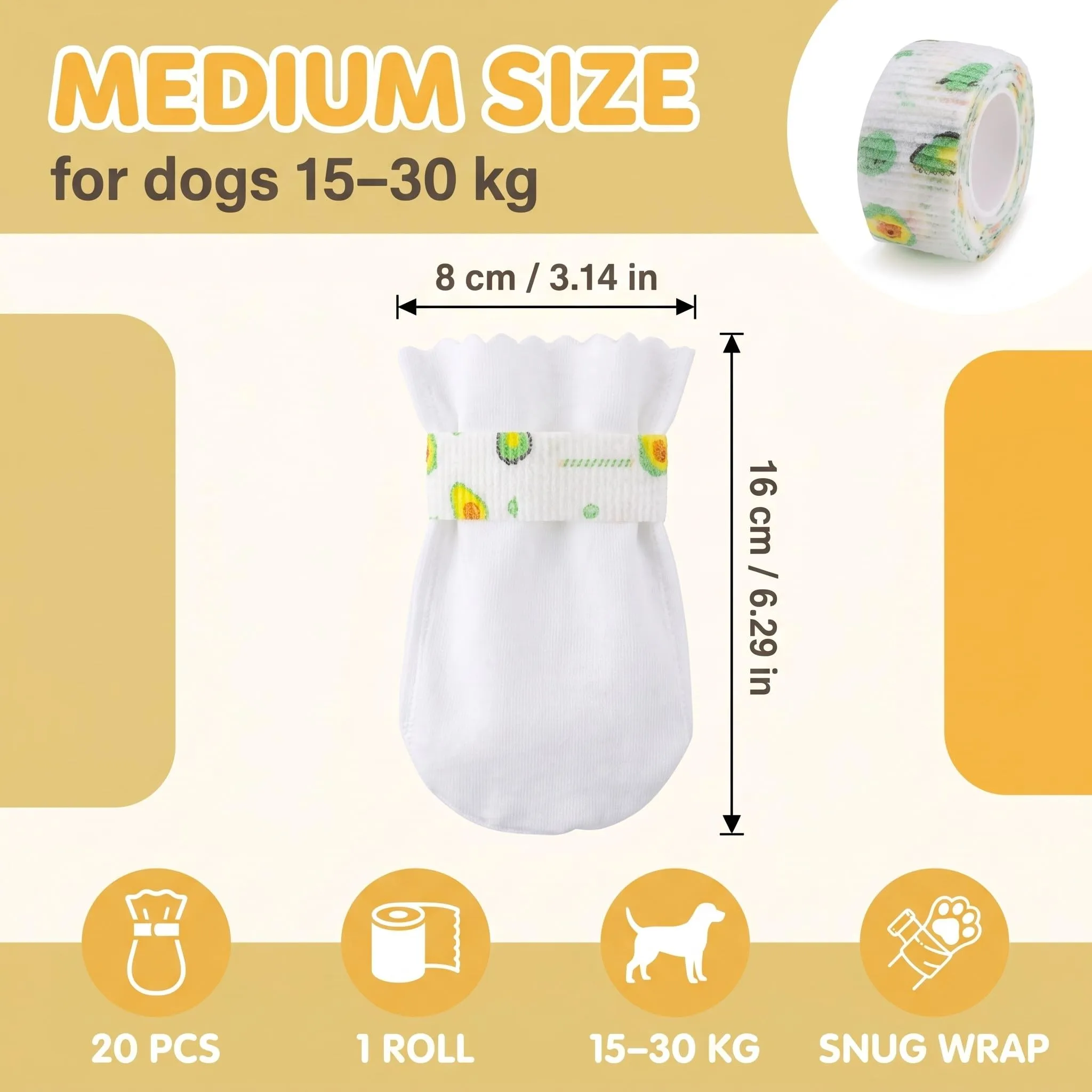 20 Pezzi Scarpette per Cani Usa e Getta con Benda Autoadesiva, Scarpe Cane per Asfalto Caldo e Protezione Zampe, Calzini Antiscivolo Impermeabili per Cani di Taglia Media 15-30kg, Taglia M - immagine 7