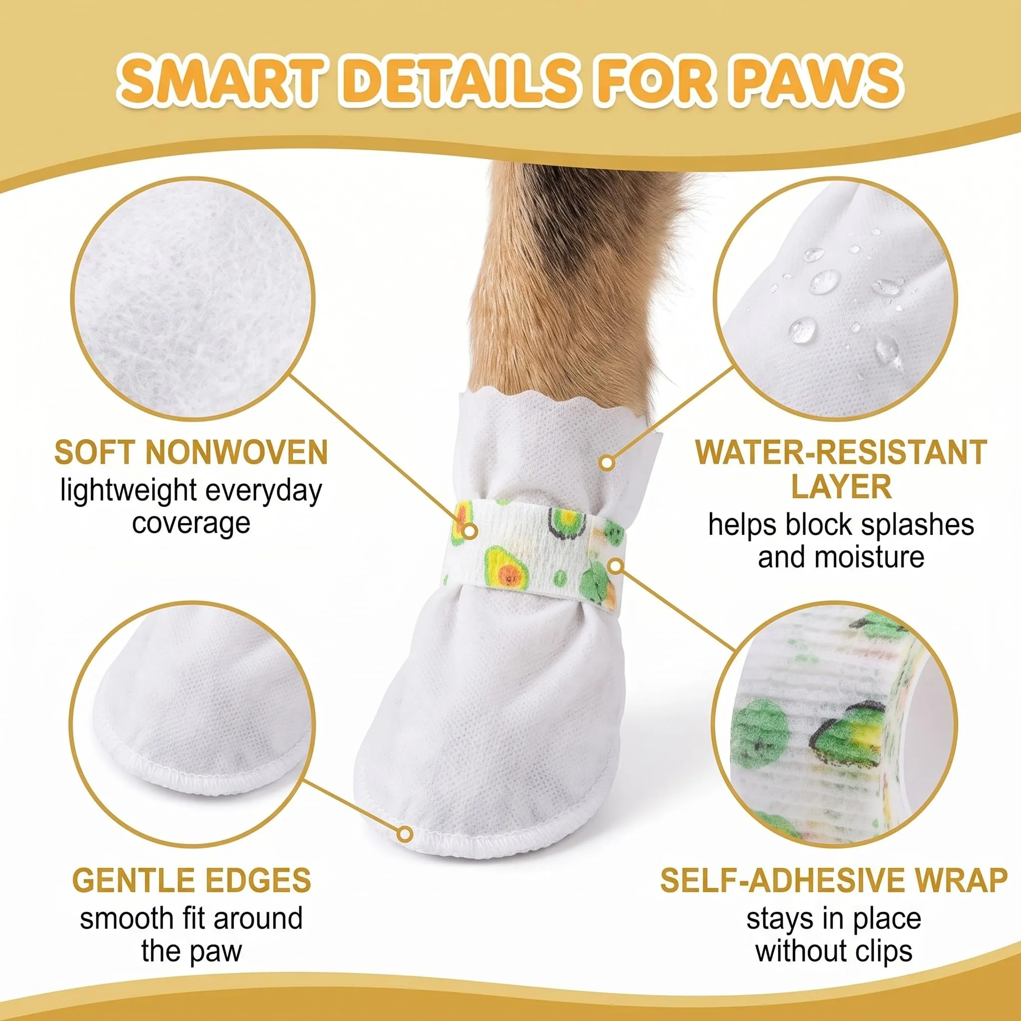20 Pezzi Scarpette per Cani Usa e Getta con Benda Autoadesiva, Scarpe Cane per Asfalto Caldo e Protezione Zampe, Calzini Antiscivolo Impermeabili per Cani di Taglia Media 15-30kg, Taglia M - immagine 8