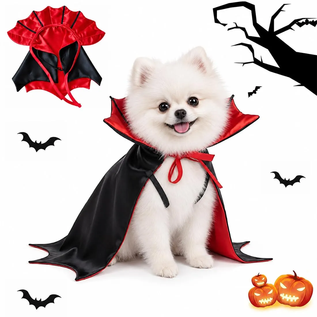 LYEGJT Costume Halloween Gatto, Mantello Rosso Da Pipistrello,Taglia M,Per Feste Con Animali Domestici - immagine 1