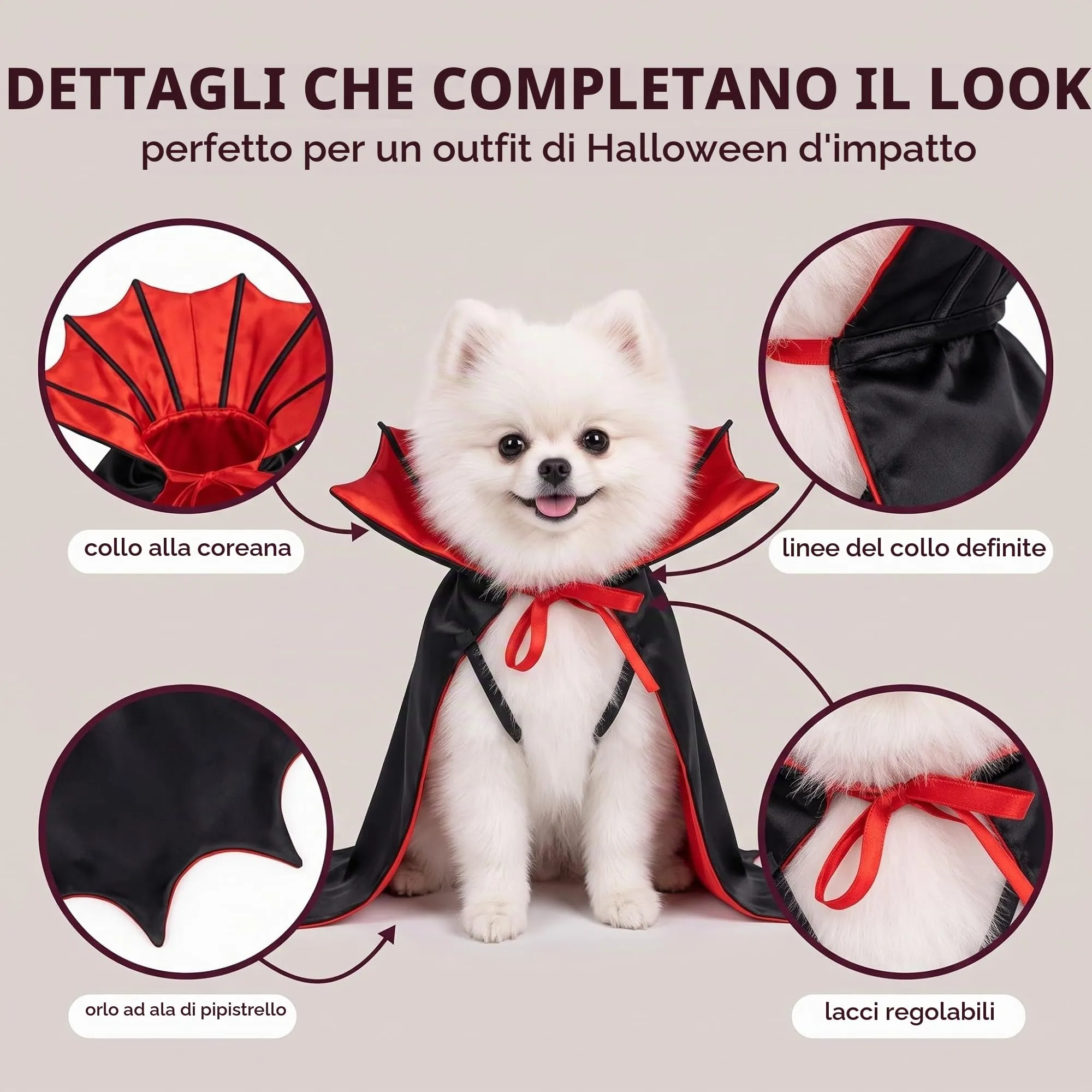 LYEGJT Costume Halloween Gatto, Mantello Rosso Da Pipistrello,Taglia M,Per Feste Con Animali Domestici - immagine 3