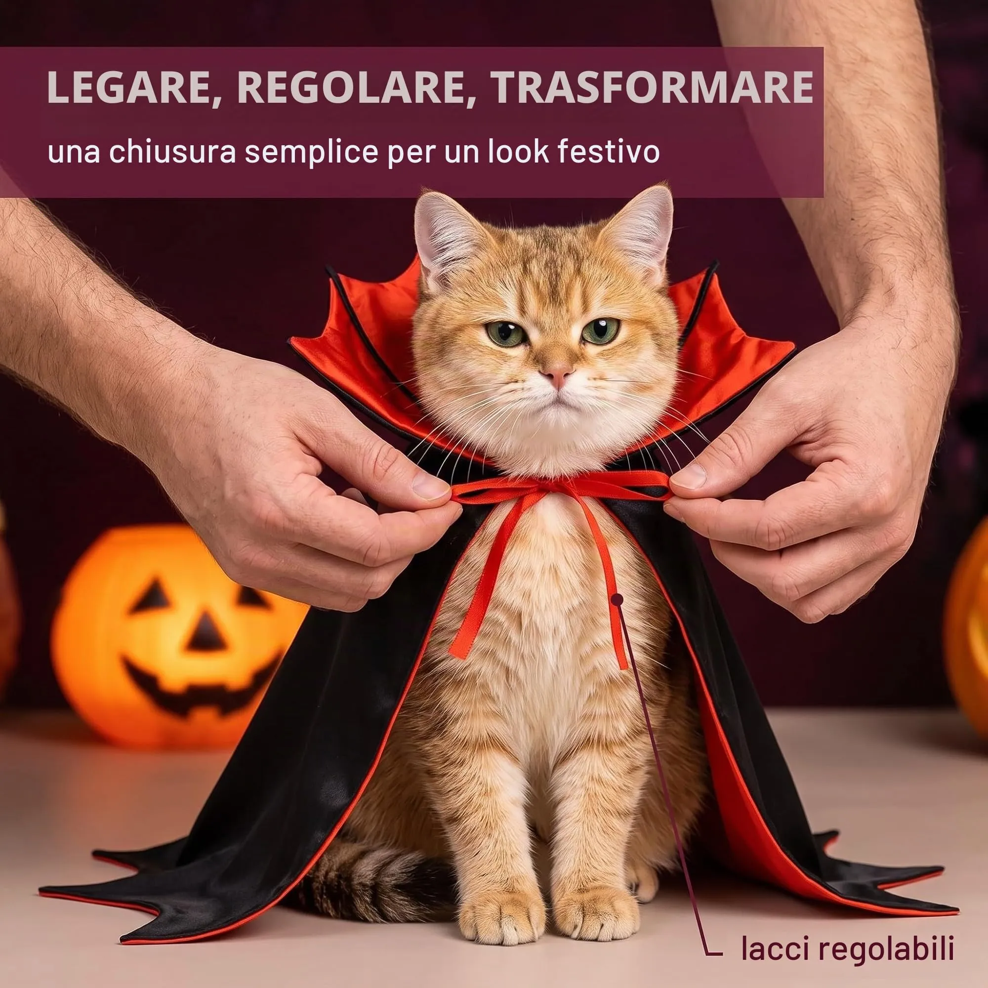 LYEGJT Costume Halloween Gatto, Mantello Rosso Da Pipistrello,Taglia M,Per Feste Con Animali Domestici - immagine 4