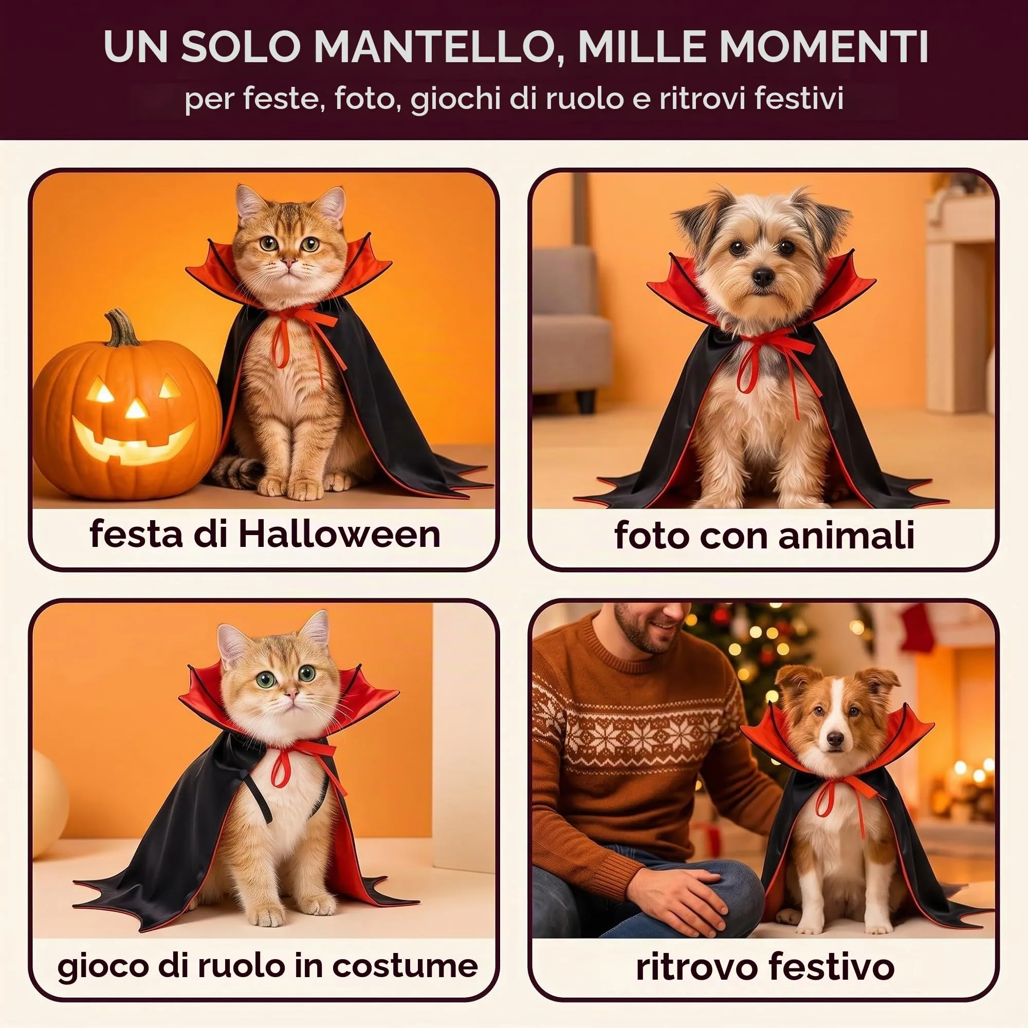 LYEGJT Costume Halloween Gatto, Mantello Rosso Da Pipistrello,Taglia M,Per Feste Con Animali Domestici - immagine 7