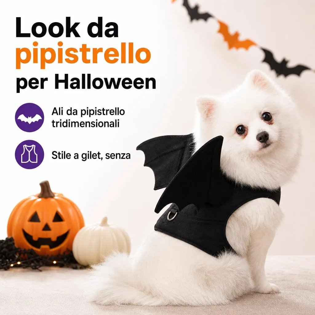 Costume Halloween per Cani Taglia Piccola, Ali Pipistrello da Chihuahua - immagine 2