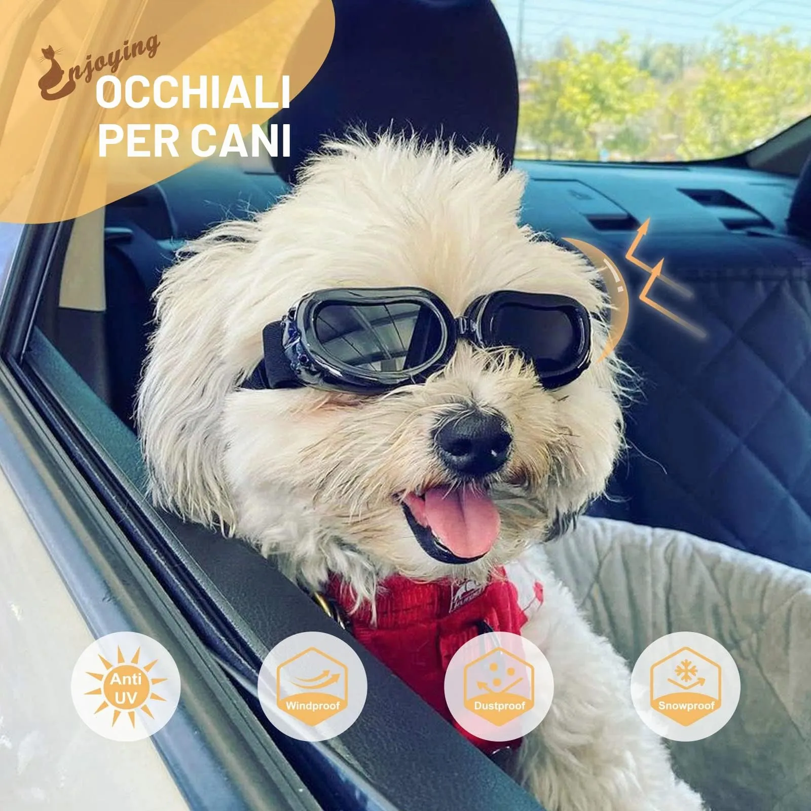 Enjoying Occhiali da Sole per Cucciolo Moto, Occhiali per Cani Taglia Piccola, Gatti Adulti Occhiali Cane, Protezione UV, Regolabile, Nero - immagine 3