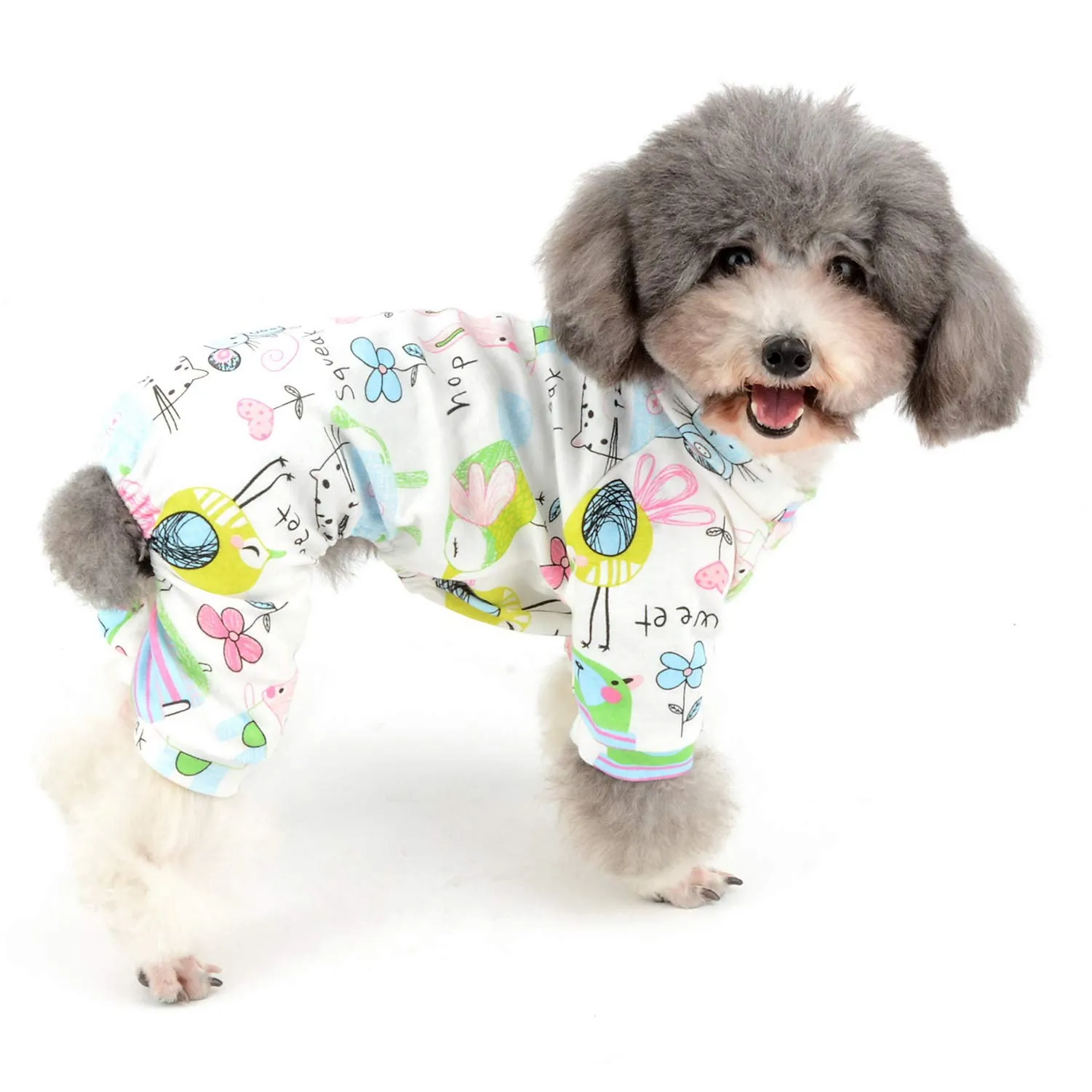Zunea - Tuta per cani di piccola taglia, in cotone, motivo papere, copre le quattro zampe, unisex, per cani, gatti altri piccoli animali domestici - immagine 1