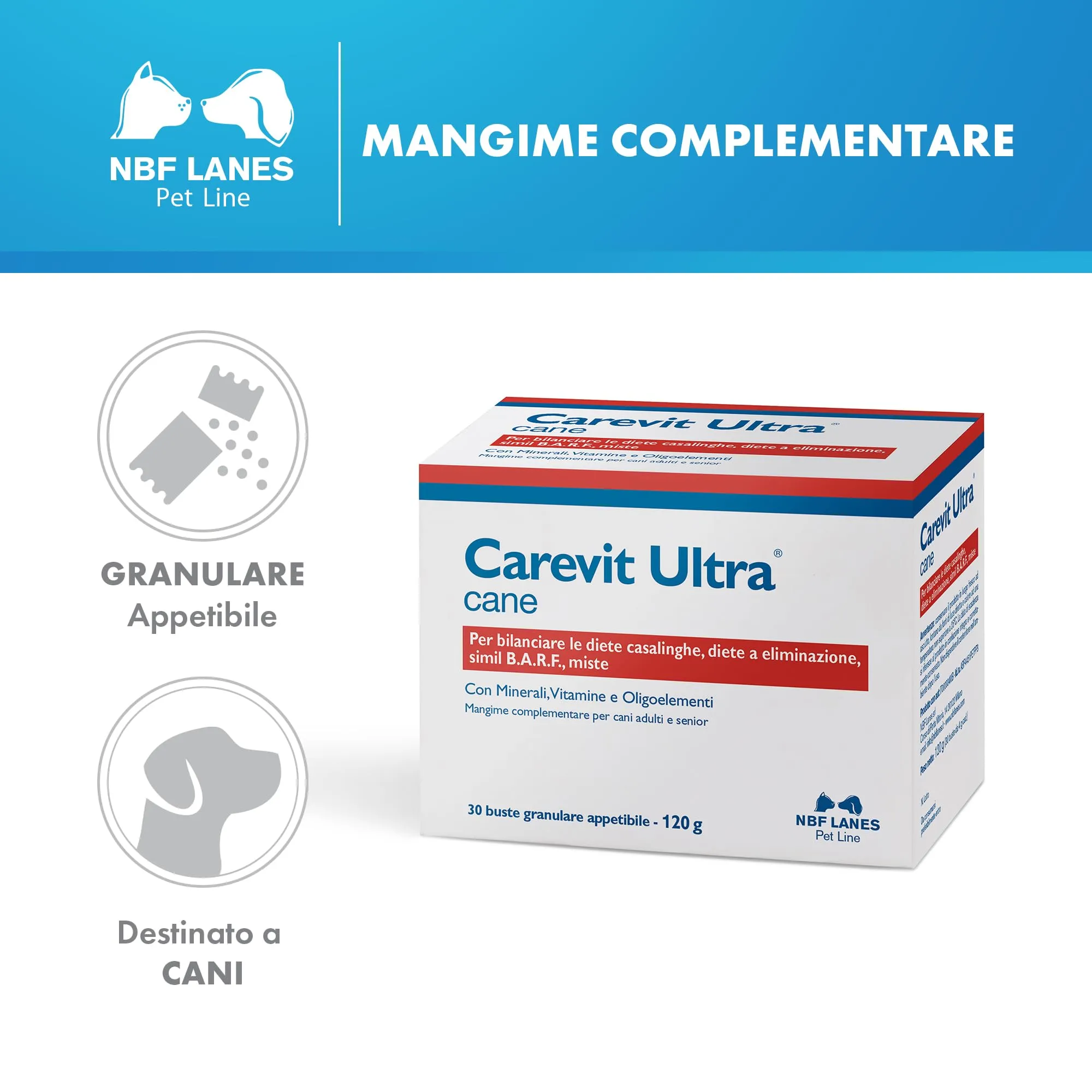 NBF Lanes | Carevit Ultra Cane, 30 Buste da 4 g, Granulare Appetibile, per Bilanciare le Diete Casalinghe, Diete a Eliminazione, Simil B.A.R.F., Diete Miste - immagine 2