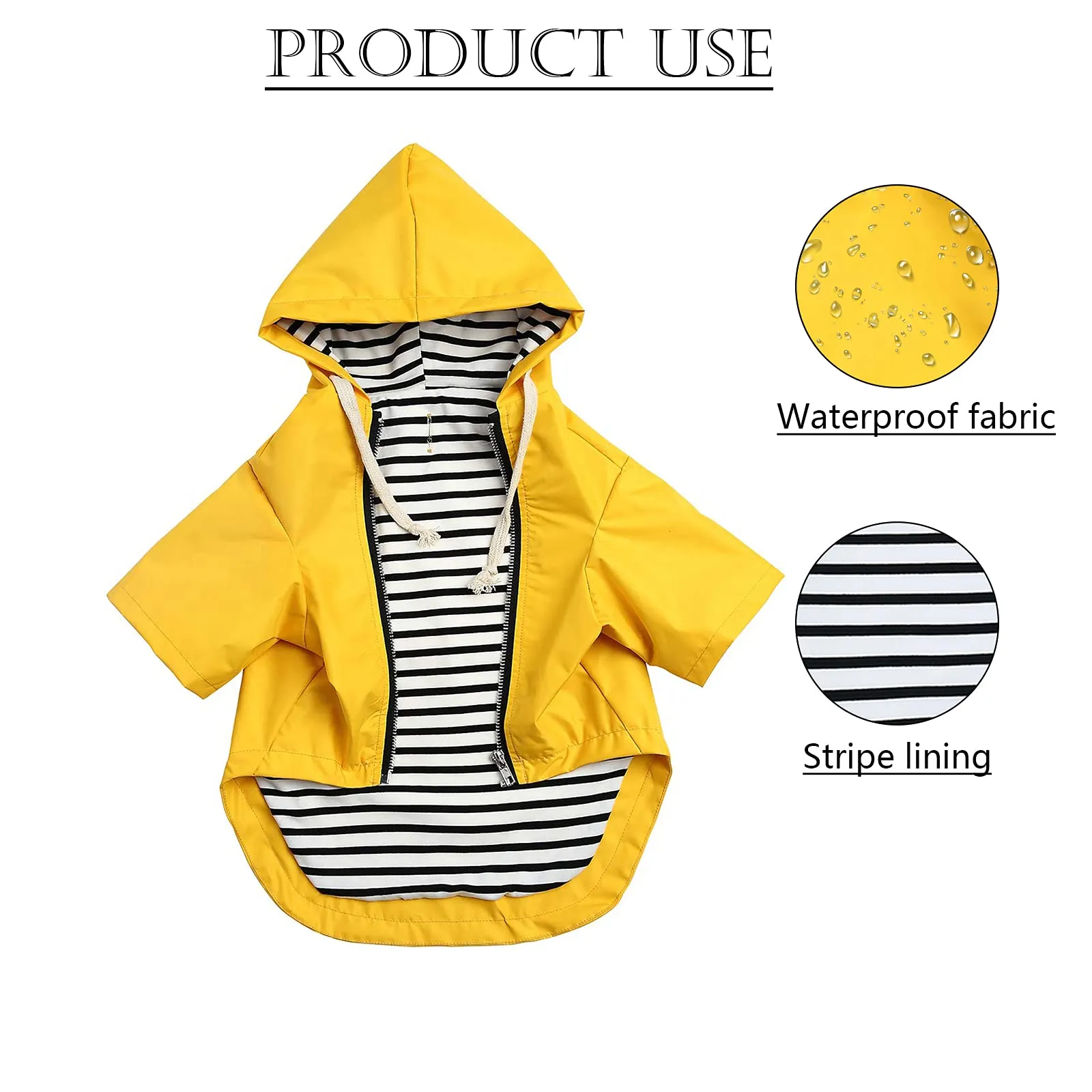 Pethiy - Stile elegante Impermeabile per Cani con cerniera e cappuccio,tasche,leggero poncho con Coulisse e con zampe-Giallo-XXL - immagine 3