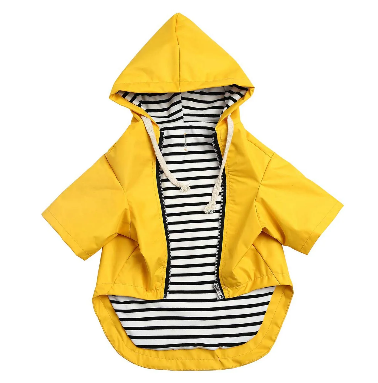 Pethiy - Stile elegante Impermeabile per Cani con cerniera e cappuccio,tasche,leggero poncho con Coulisse e con zampe-Giallo-M - immagine 1