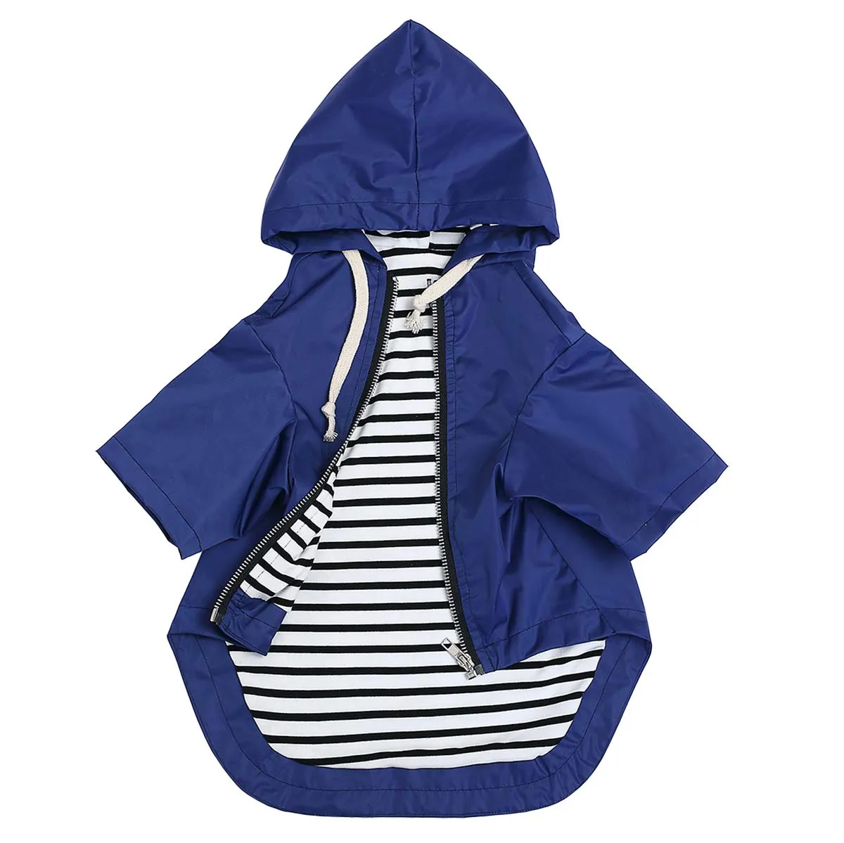 Pethiy - Stile elegante Impermeabile per Cani con cerniera e cappuccio,tasche,leggero poncho con Coulisse e con zampe-Blu-XXL - immagine 1