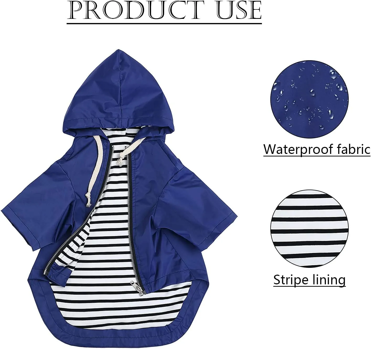 Pethiy - Stile elegante Impermeabile per Cani con cerniera e cappuccio,tasche,leggero poncho con Coulisse e con zampe-Blu-XS - immagine 3