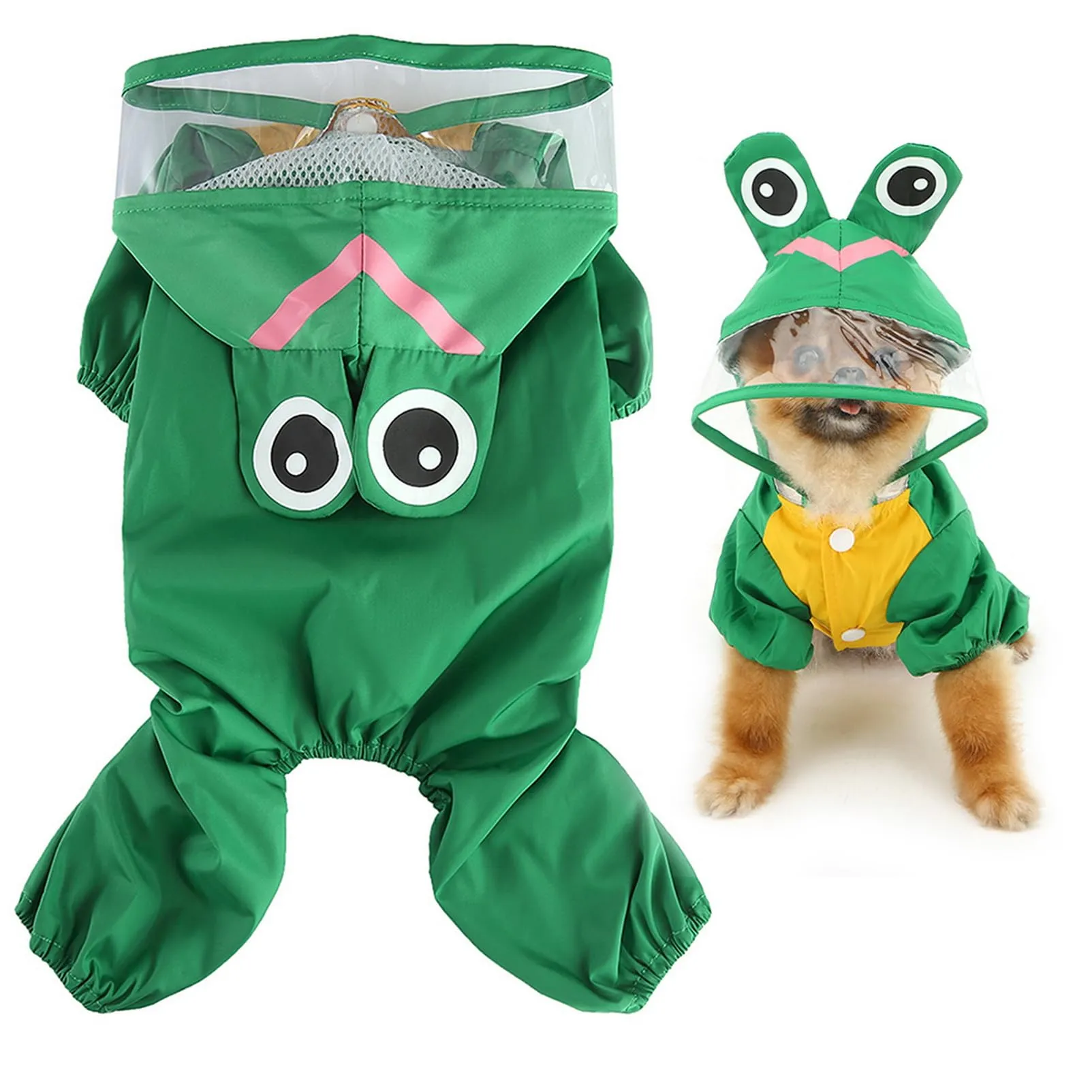 SMALLLEE_LUCKY_STORE - Giacca impermeabile per cani di piccola taglia con guinzaglio con cappuccio e anello a D per cuccioli, giacca da pioggia a 4 gambe, leggera impermeabile, taglia L, verde - immagine 1