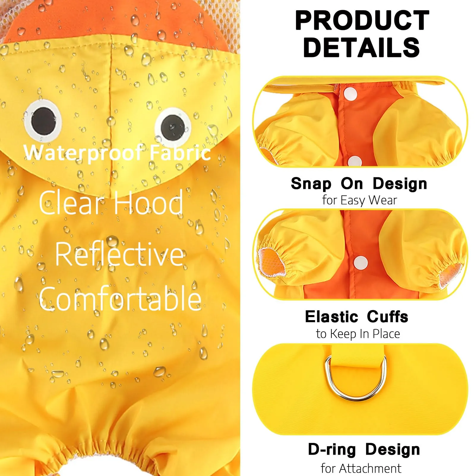 SMALLLEE_LUCKY_STORE - Giacca impermeabile per cani di piccola taglia con guinzaglio con cappuccio e anello a D per cuccioli, giacca da pioggia a 4 gambe, leggera impermeabile, taglia XS, Giallo - immagine 5