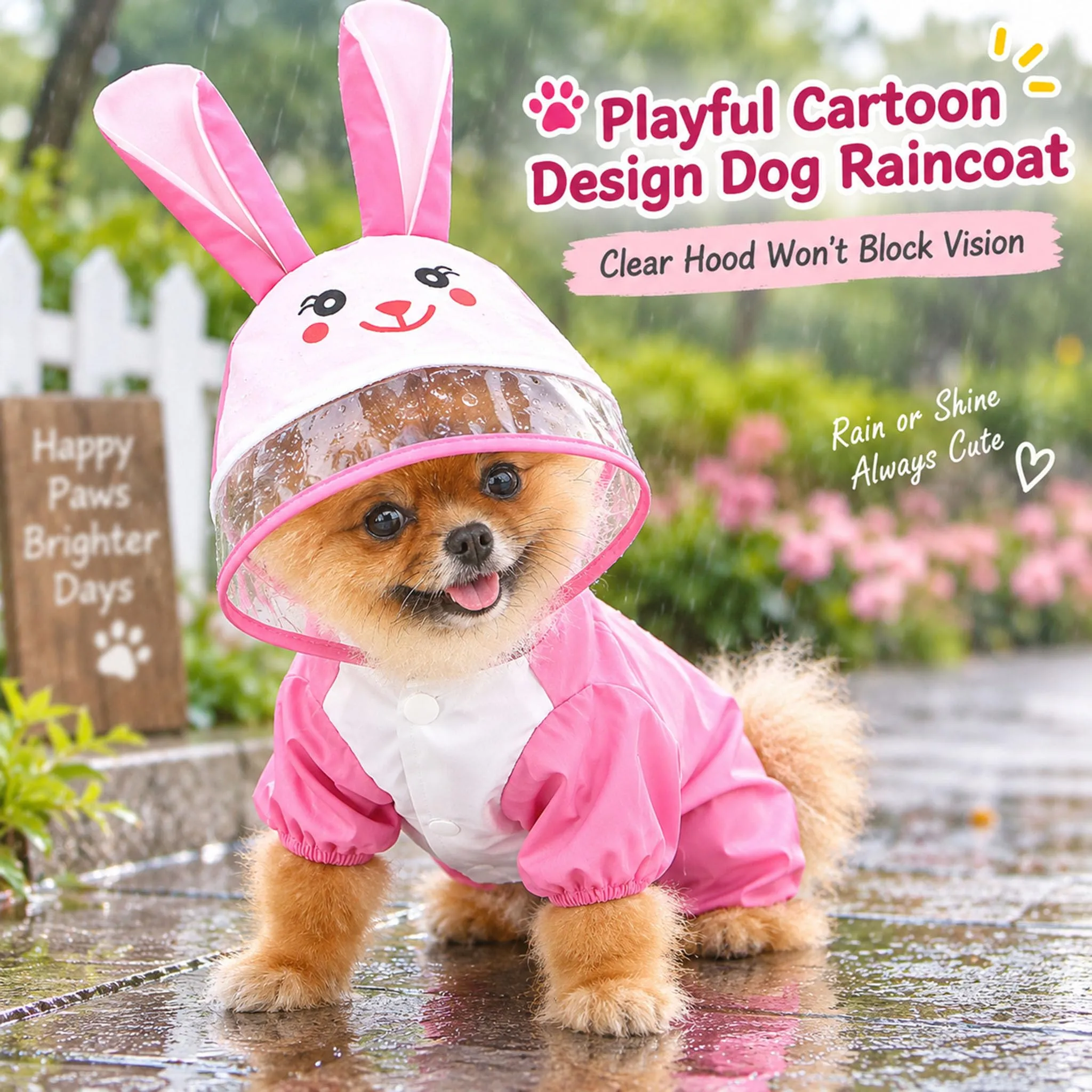 SMALLLEE_LUCKY_STORE - Giacca impermeabile per cani di piccola taglia con guinzaglio con cappuccio e anello a D per cuccioli, giacca da pioggia a 4 gambe, leggera impermeabile, taglia XS, Rosa - immagine 4
