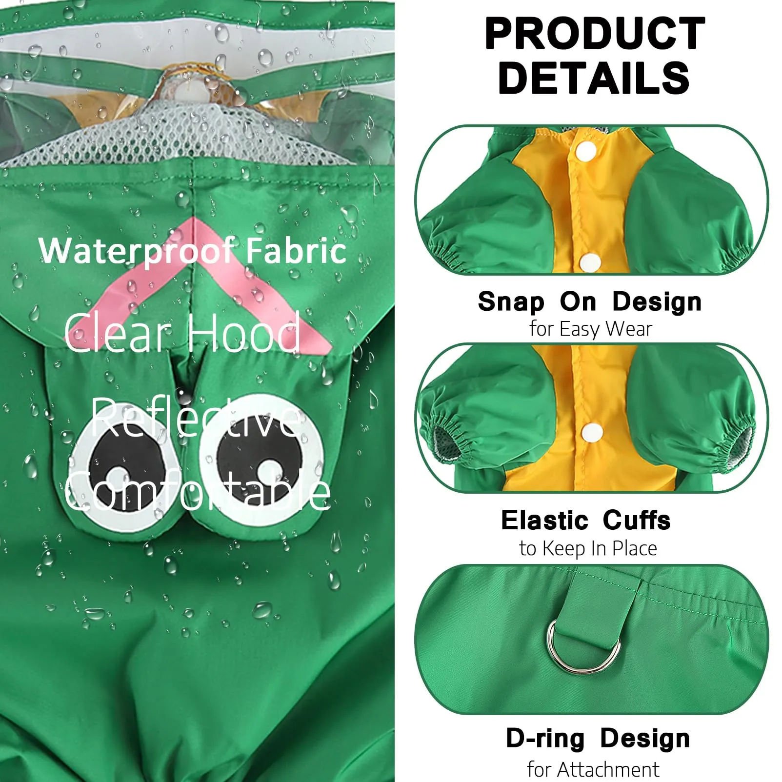 SMALLLEE_LUCKY_STORE - Giacca impermeabile per cani di piccola taglia con guinzaglio con cappuccio e anello a D per cuccioli, giacca da pioggia a 4 gambe, leggera impermeabile, taglia M, verde - immagine 5