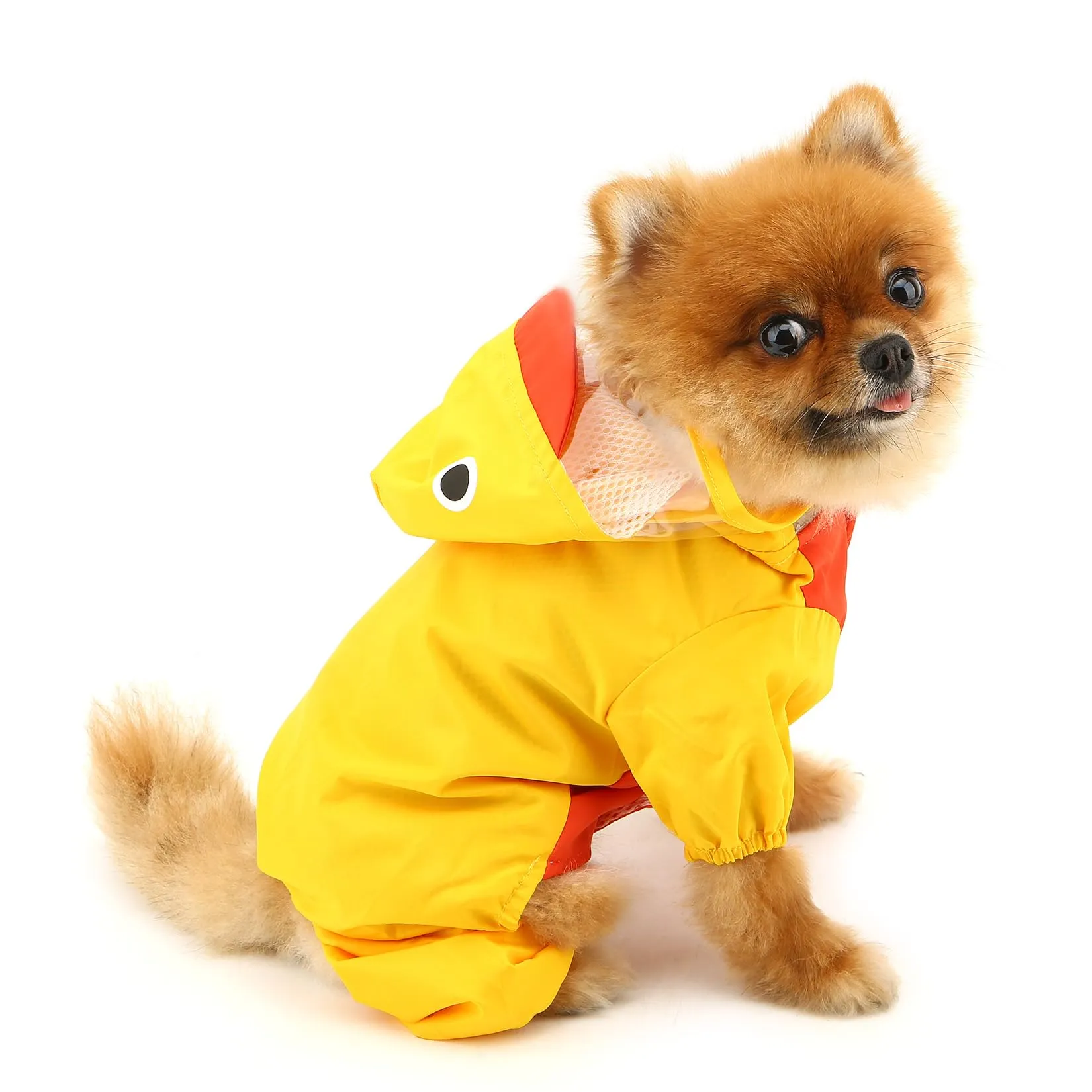 SMALLLEE_LUCKY_STORE - Giacca impermeabile per cani di piccola taglia con guinzaglio con cappuccio e anello a D per cuccioli, giacca da pioggia a 4 gambe, leggera impermeabile, taglia S, Giallo - immagine 3