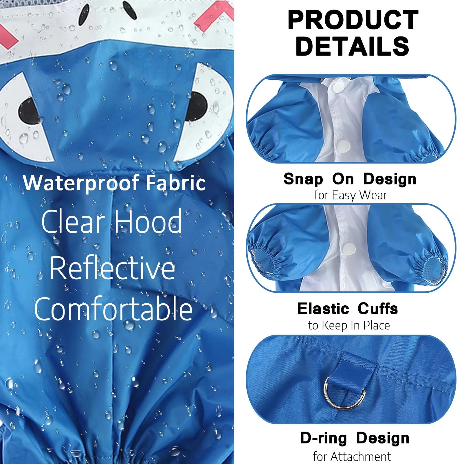 SMALLLEE_LUCKY_STORE - Giacca impermeabile per cani di piccola taglia con guinzaglio con cappuccio e anello a D per cuccioli, giacca da pioggia a 4 gambe, leggera impermeabile, taglia L, Blu - immagine 5