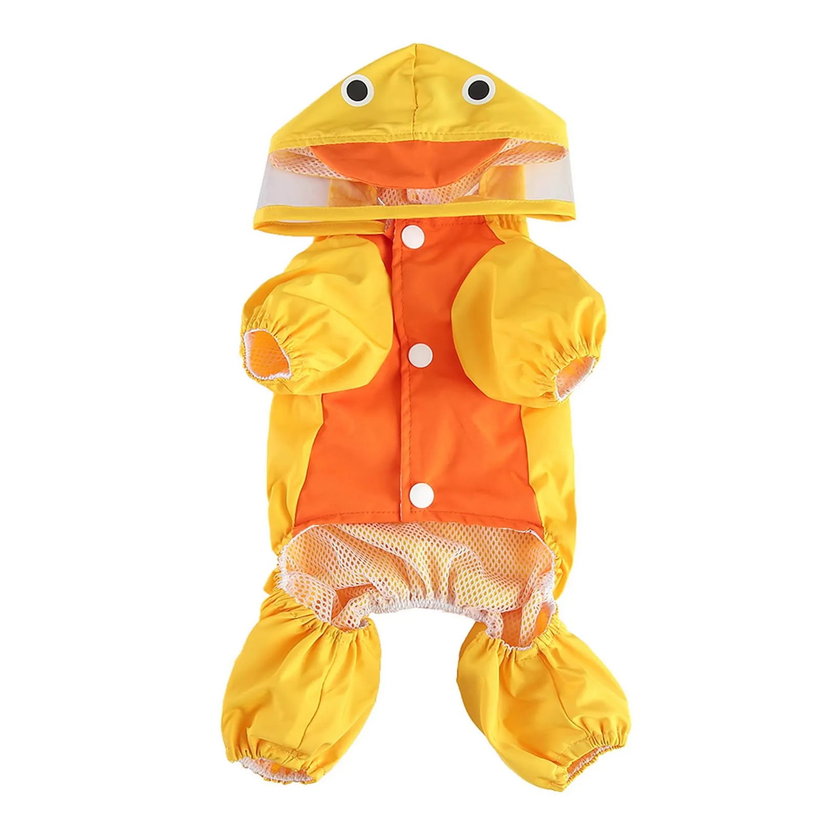 SMALLLEE_LUCKY_STORE - Giacca impermeabile per cani di piccola taglia con guinzaglio con cappuccio e anello a D per cuccioli, giacca da pioggia a 4 gambe, leggera impermeabile, taglia M, Giallo - immagine 7
