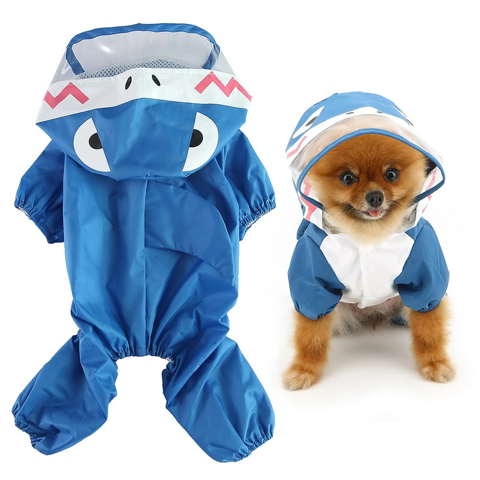 SMALLLEE_LUCKY_STORE - Giacca impermeabile per cani di piccola taglia con guinzaglio con cappuccio e anello a D per cuccioli, giacca da pioggia a 4 gambe, leggera impermeabile, taglia XL, Blu - immagine 1