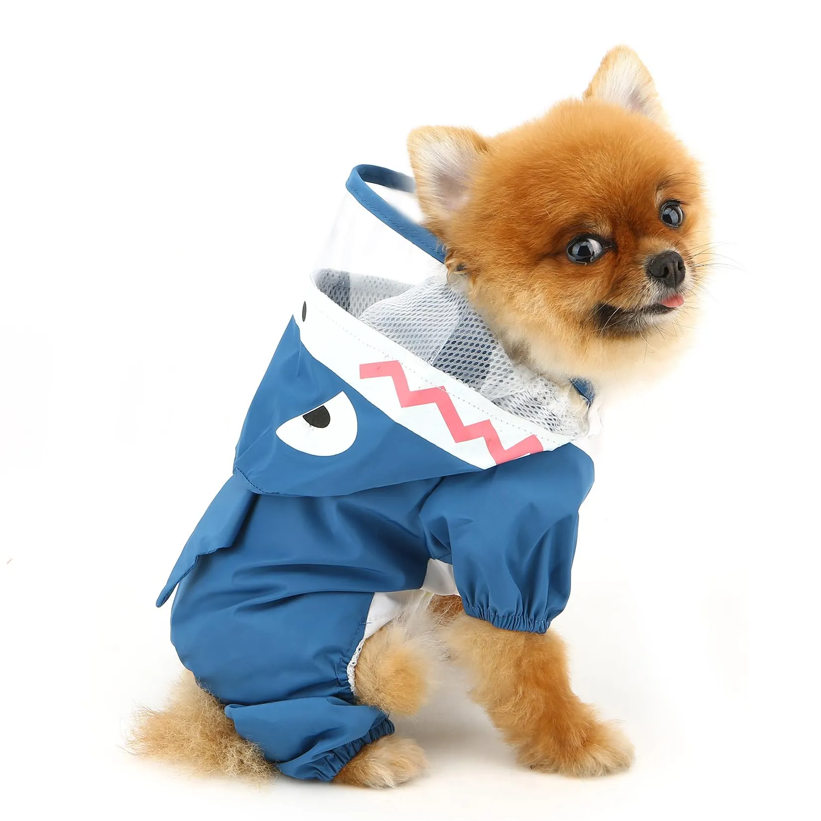 SMALLLEE_LUCKY_STORE - Giacca impermeabile per cani di piccola taglia con guinzaglio con cappuccio e anello a D per cuccioli, giacca da pioggia a 4 gambe, leggera impermeabile, taglia XL, Blu - immagine 3