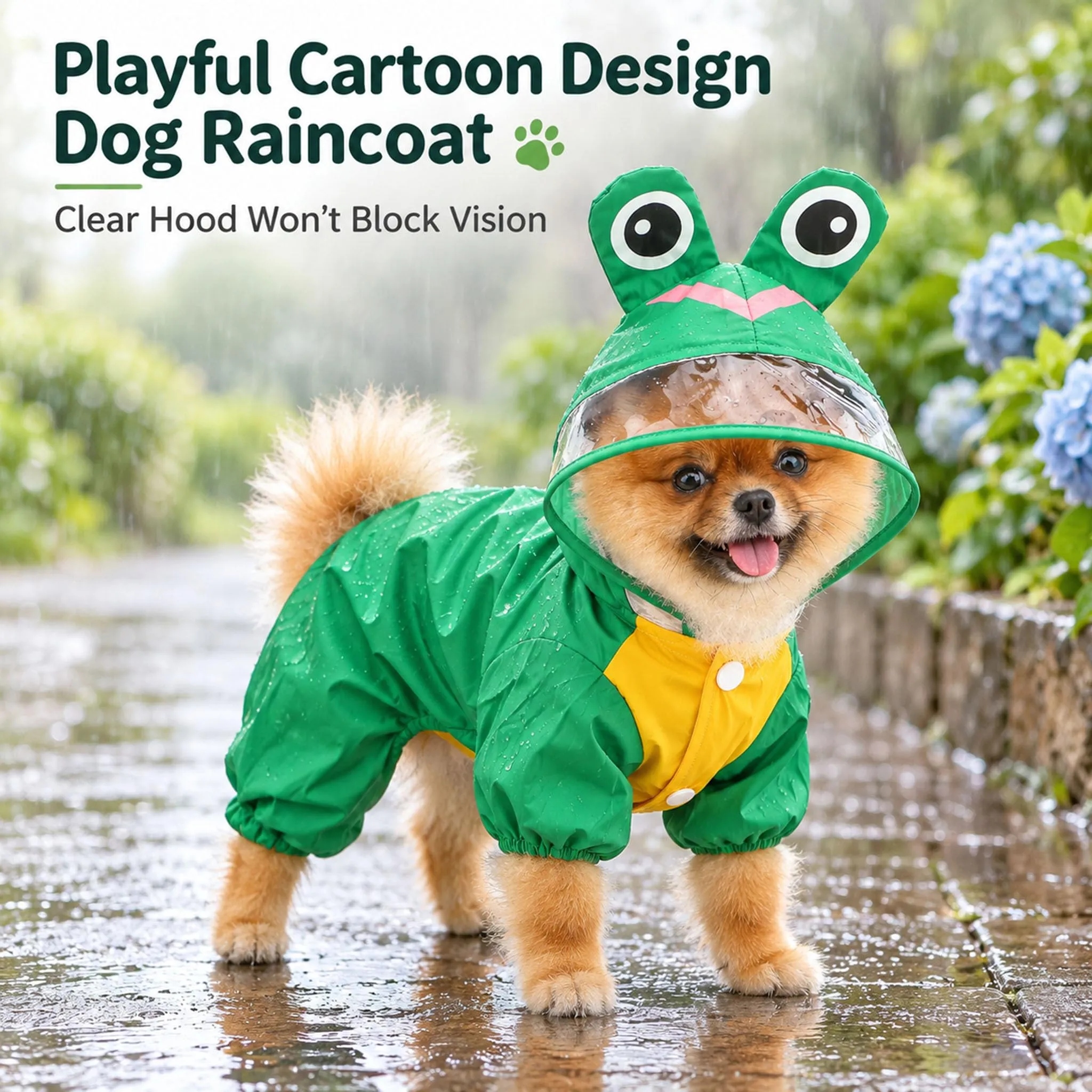 SMALLLEE_LUCKY_STORE - Giacca impermeabile per cani di piccola taglia con guinzaglio con cappuccio e anello a D per cuccioli, giacca da pioggia a 4 gambe, leggera impermeabile, taglia XL, verde - immagine 4