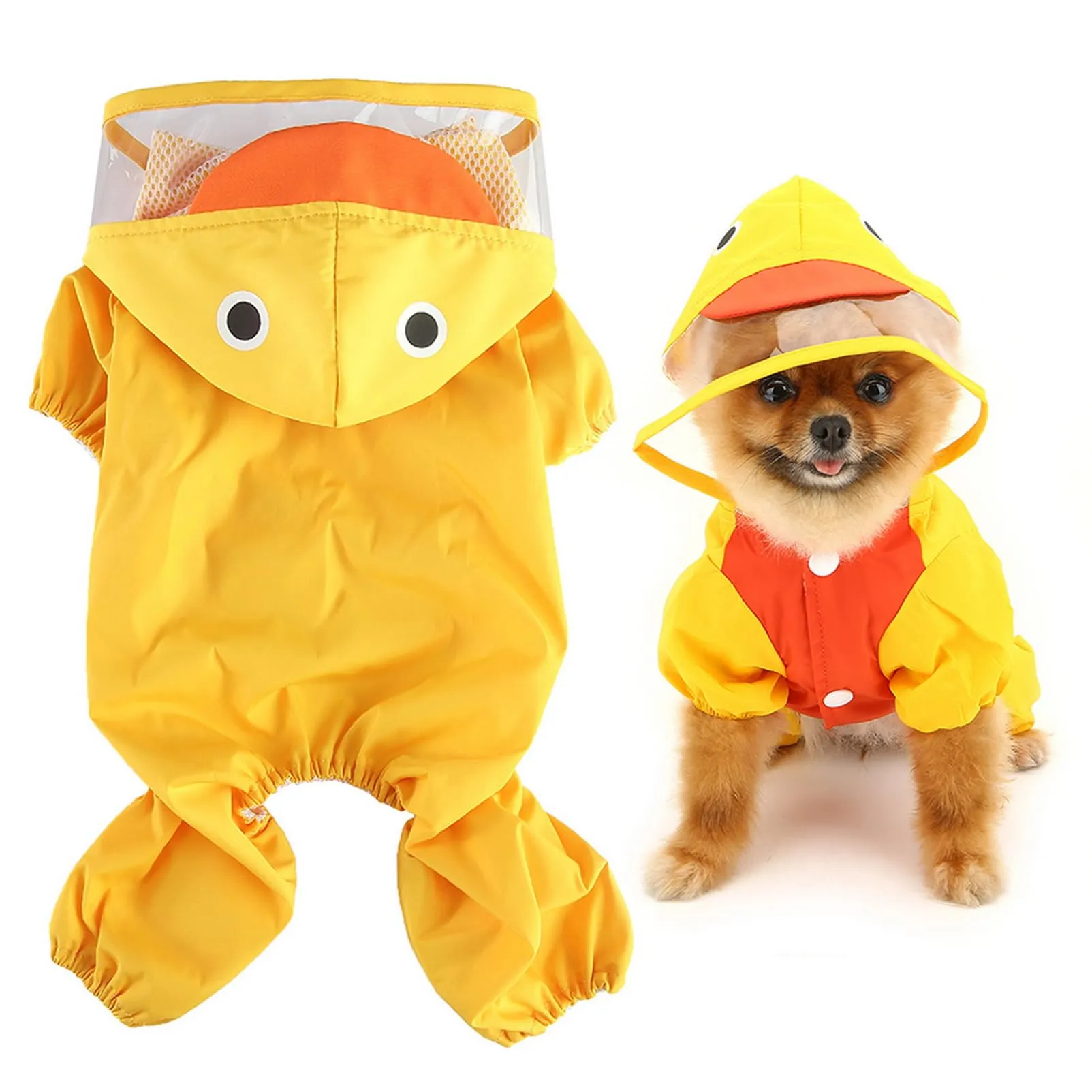 SMALLLEE_LUCKY_STORE - Giacca impermeabile per cani di piccola taglia con guinzaglio con cappuccio e anello a D per cuccioli, giacca da pioggia a 4 gambe, leggera impermeabile, taglia XL, Giallo - immagine 1