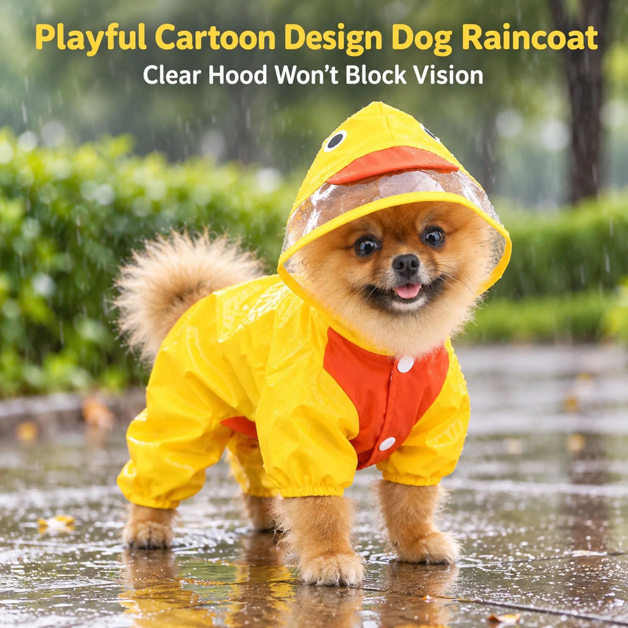 SMALLLEE_LUCKY_STORE - Giacca impermeabile per cani di piccola taglia con guinzaglio con cappuccio e anello a D per cuccioli, giacca da pioggia a 4 gambe, leggera impermeabile, taglia XL, Giallo - immagine 4