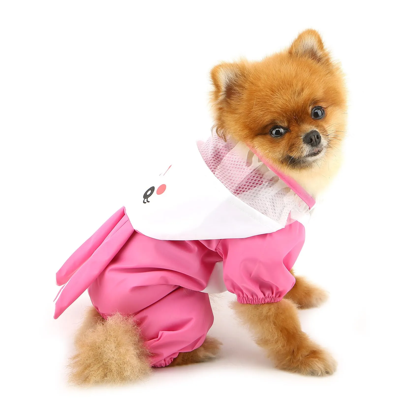 SMALLLEE_LUCKY_STORE - Giacca impermeabile per cani di piccola taglia con guinzaglio con cappuccio e anello a D per cuccioli, giacca da pioggia a 4 gambe, leggera impermeabile, taglia S, Rosa - immagine 3