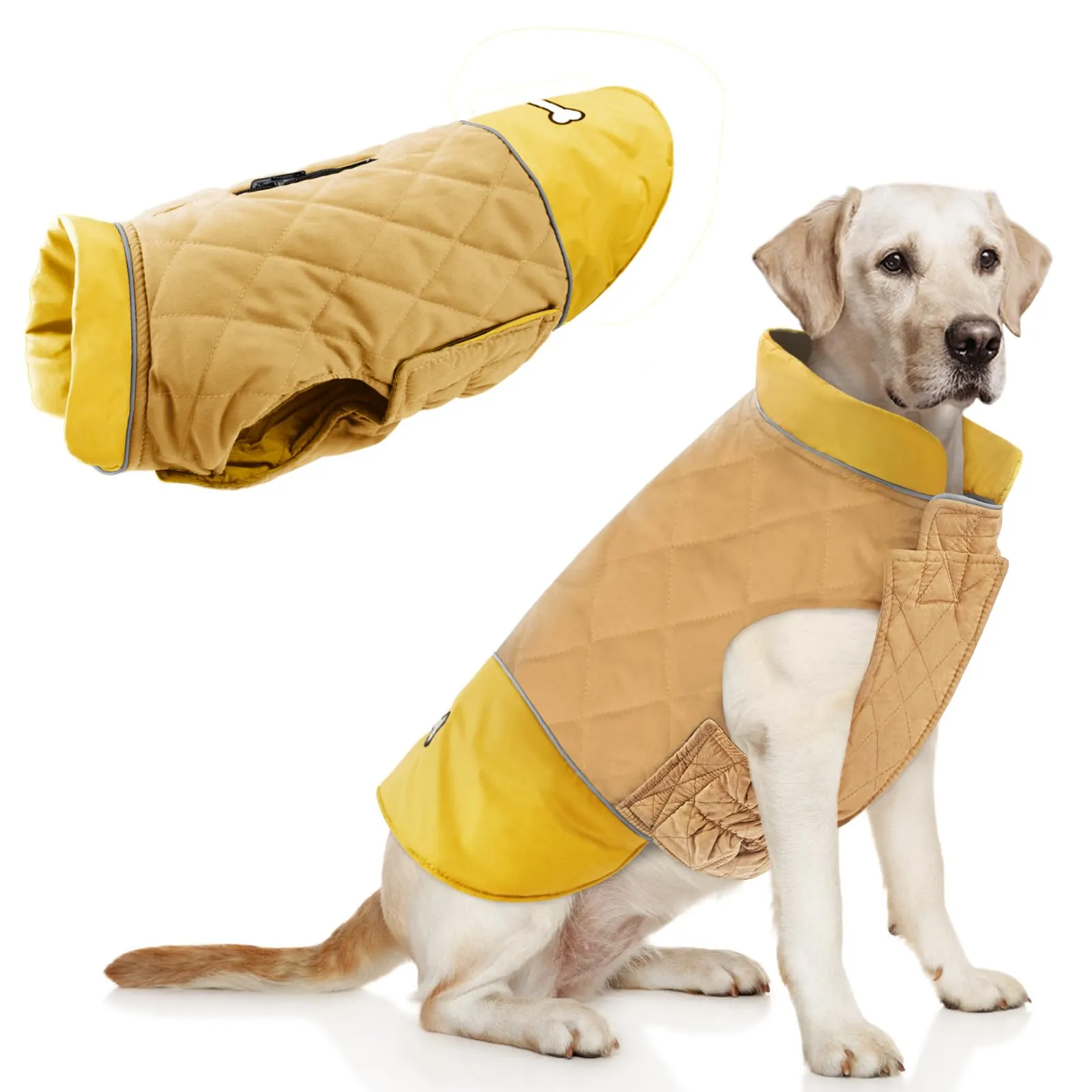 Idepet Cappotto per cani antivento Giacca invernale calda, Tuta da neve anti-neve Abbigliamento per cani per cani di taglia piccola e media con foro per imbracatura Blu Rosa Grigio - immagine 1