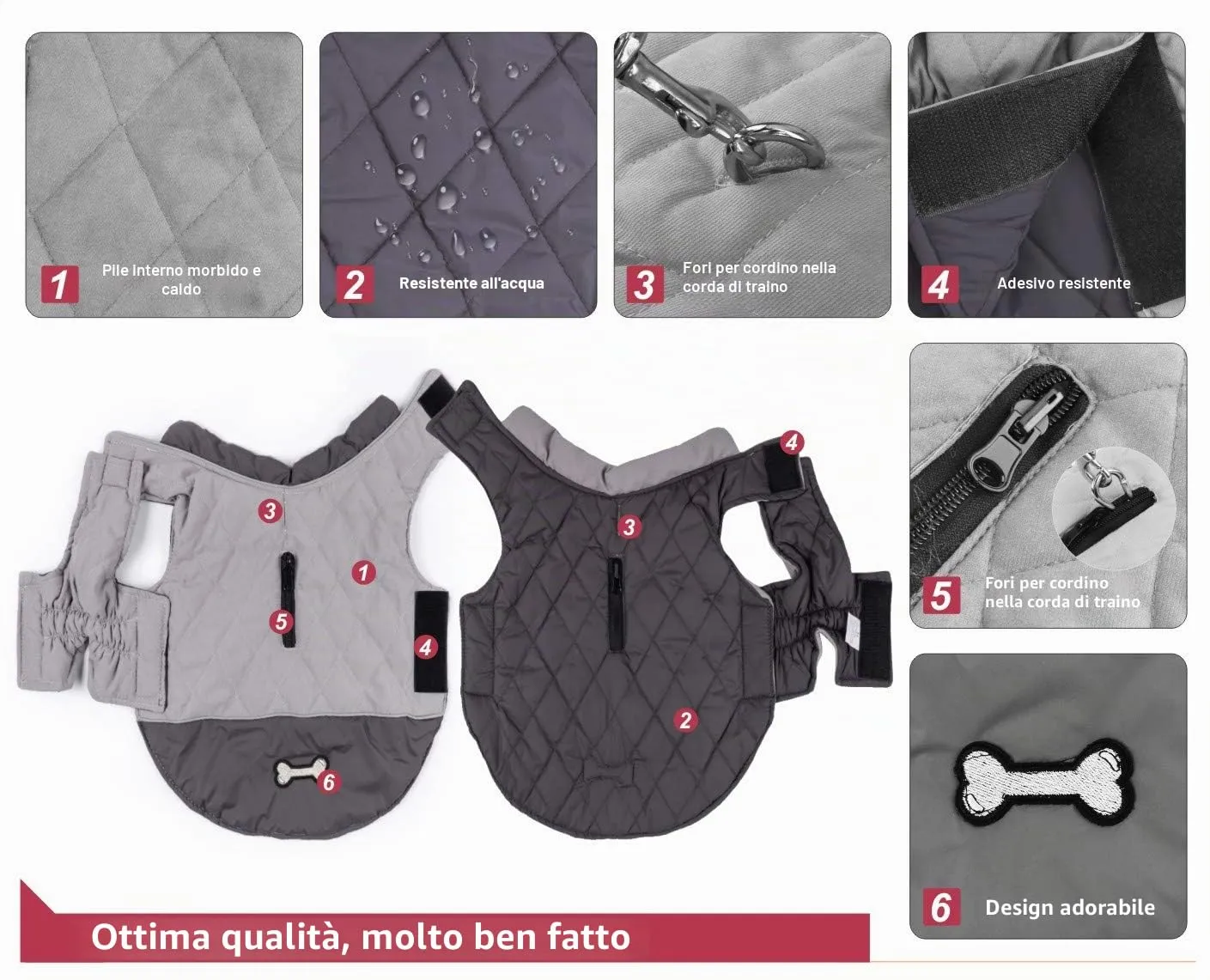 Idepet Cappotto per cani antivento Giacca invernale calda, Tuta da neve anti-neve Abbigliamento per cani per cani di taglia piccola e media con foro per imbracatura Blu Rosa Grigio - immagine 5