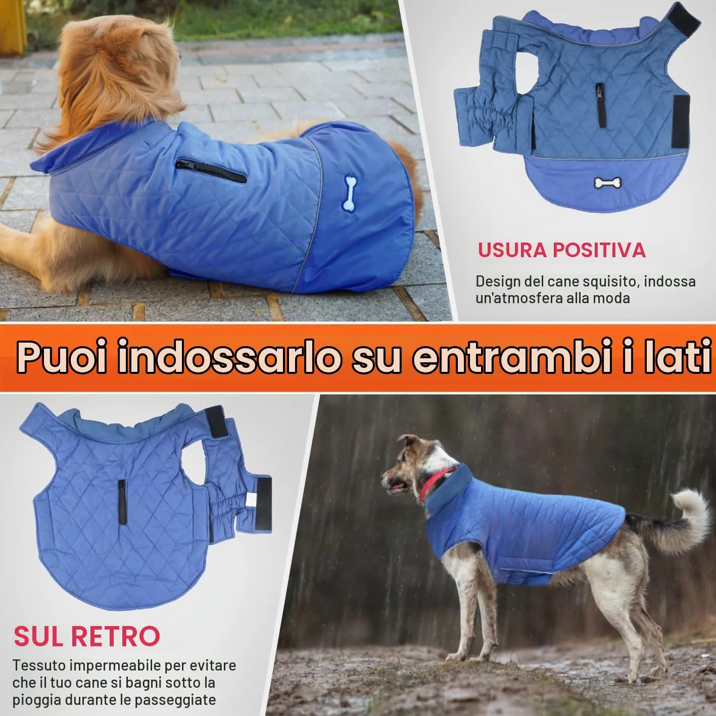 Idepet Cappotto per cani antivento Giacca invernale calda, Tuta da neve anti-neve Abbigliamento per cani per cani di taglia piccola e media con foro per imbracatura Blu Rosa Grigio - immagine 4