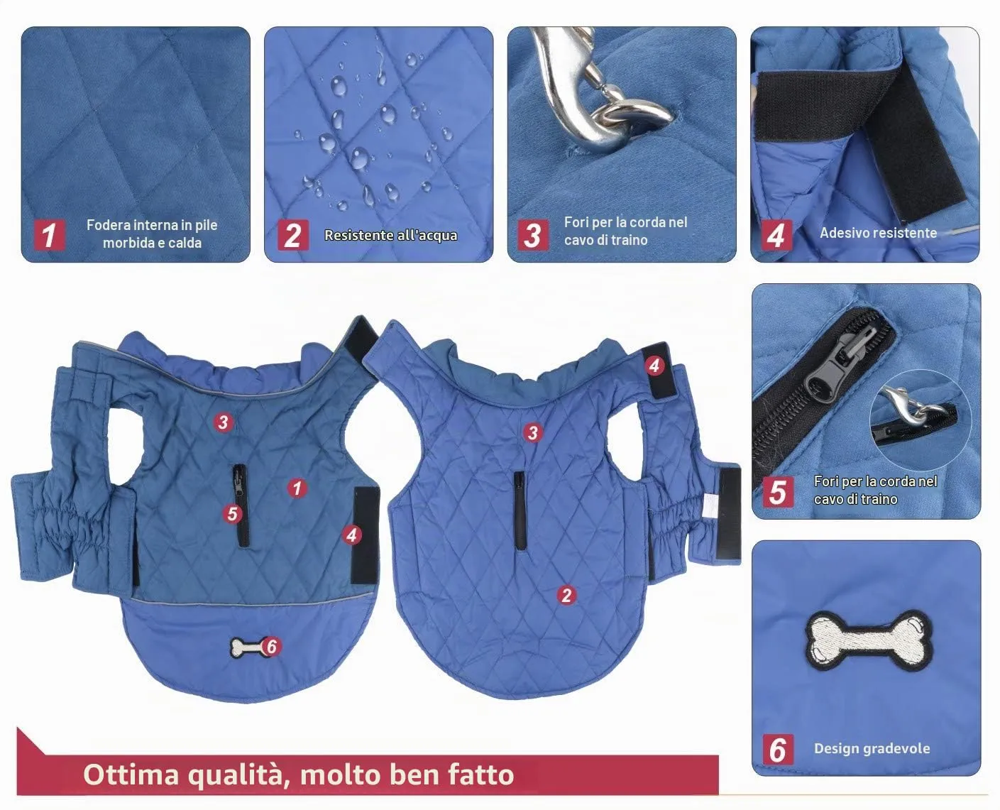 Idepet Cappotto per cani antivento Giacca invernale calda, Tuta da neve anti-neve Abbigliamento per cani per cani di taglia piccola e media con foro per imbracatura Blu Rosa Grigio - immagine 6