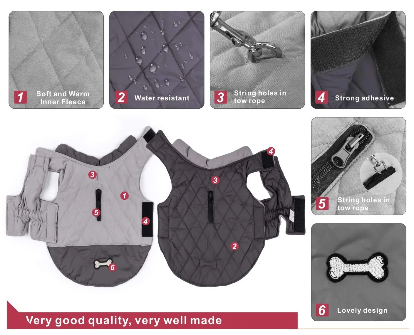 Idepet Cappotto per cani antivento Giacca invernale calda, Tuta da neve anti-neve Abbigliamento per cani per cani di taglia piccola e media con foro per imbracatura Blu Rosa Grigio - immagine 6