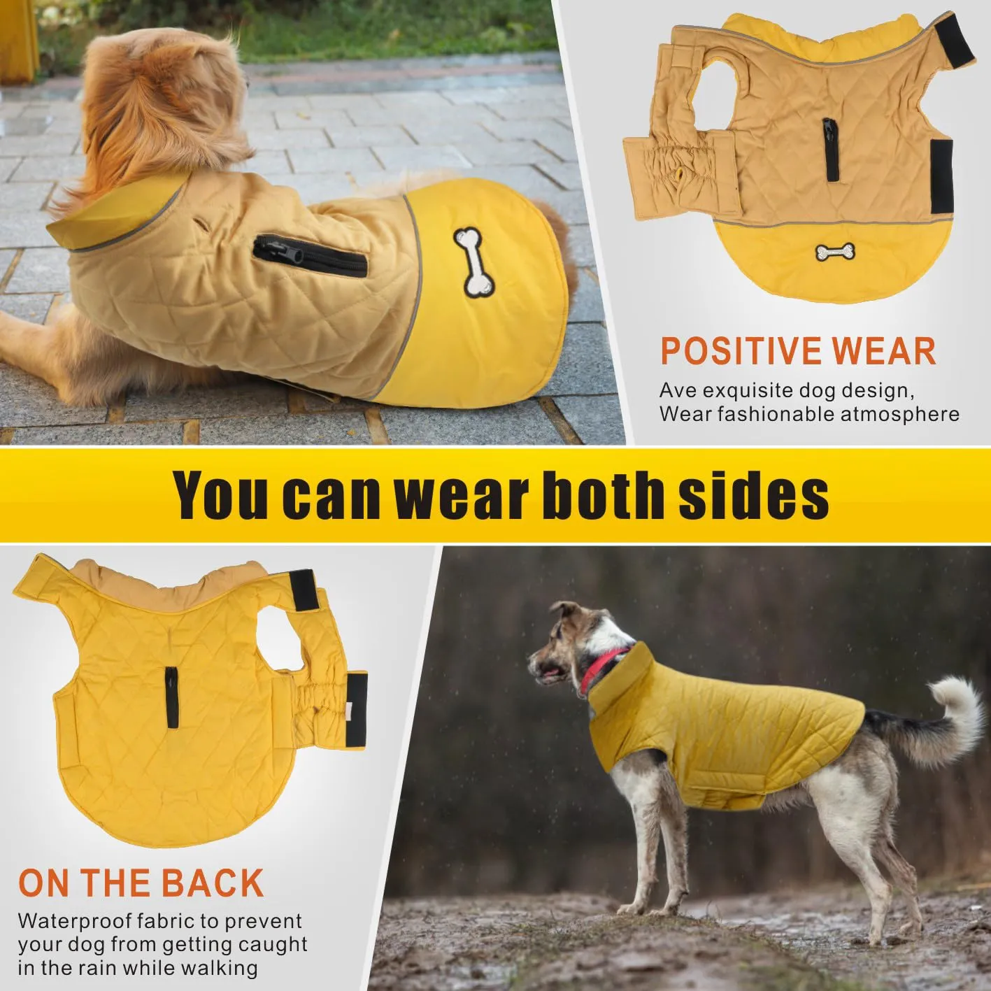 Idepet Cappotto per cani antivento Giacca invernale calda, Tuta da neve anti-neve Abbigliamento per cani per cani di taglia piccola e media con foro per imbracatura Blu Rosa Grigio - immagine 4