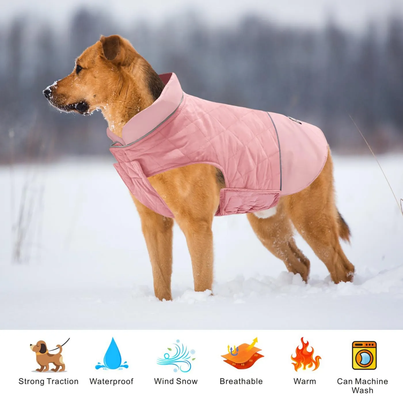 Idepet Cappotto per cani antivento Giacca invernale calda, Tuta da neve anti-neve Abbigliamento per cani per cani di taglia piccola e media con foro per imbracatura Blu Rosa Grigio - immagine 3
