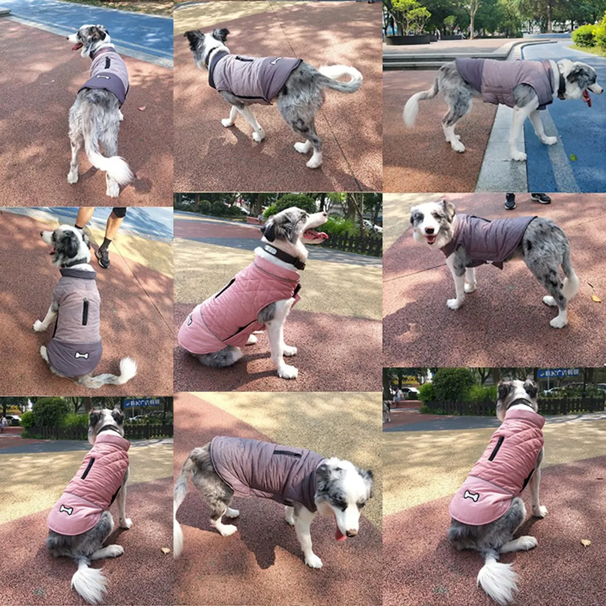 Idepet Cappotto per cani antivento Giacca invernale calda, Tuta da neve anti-neve Abbigliamento per cani per cani di taglia piccola e media con foro per imbracatura Blu Rosa Grigio - immagine 7