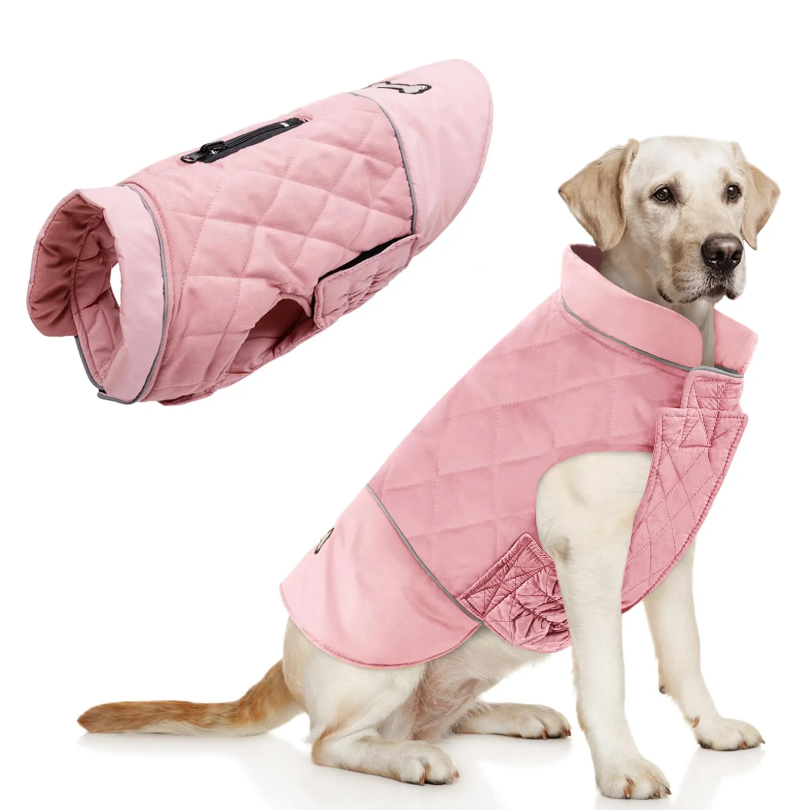 Idepet Cappotto per cani antivento Giacca invernale calda, Tuta da neve anti-neve Abbigliamento per cani per cani di taglia piccola e media con foro per imbracatura Blu Rosa Grigio - immagine 1