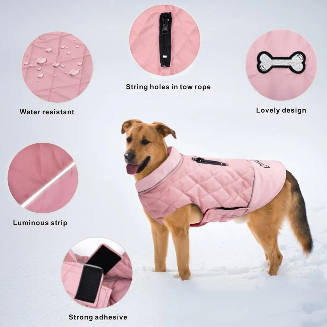 Idepet Cappotto per cani antivento Giacca invernale calda, Tuta da neve anti-neve Abbigliamento per cani per cani di taglia piccola e media con foro per imbracatura Blu Rosa Grigio - immagine 6
