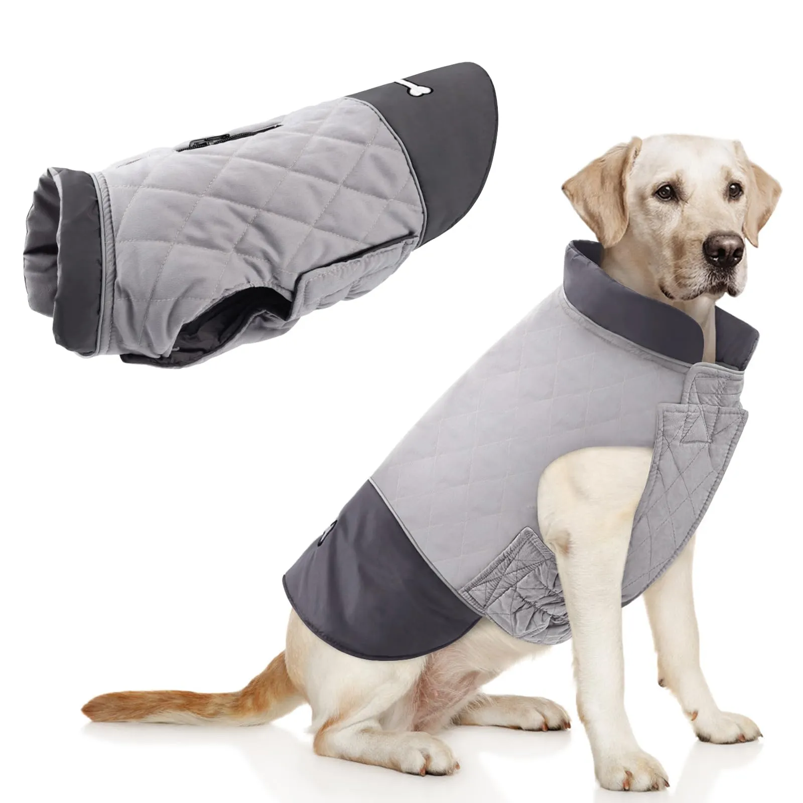 Idepet Cappotto per cani antivento Giacca invernale calda, Tuta da neve anti-neve Abbigliamento per cani per cani di taglia piccola e media con foro per imbracatura Blu Rosa Grigio - immagine 1