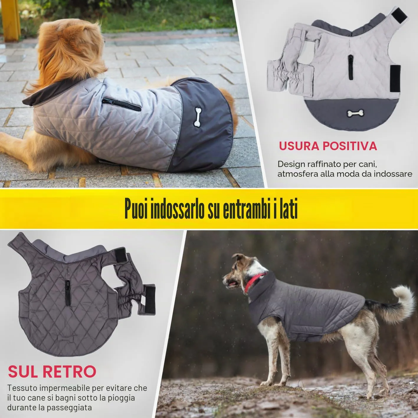 Idepet Cappotto per cani antivento Giacca invernale calda, Tuta da neve anti-neve Abbigliamento per cani per cani di taglia piccola e media con foro per imbracatura Blu Rosa Grigio - immagine 4