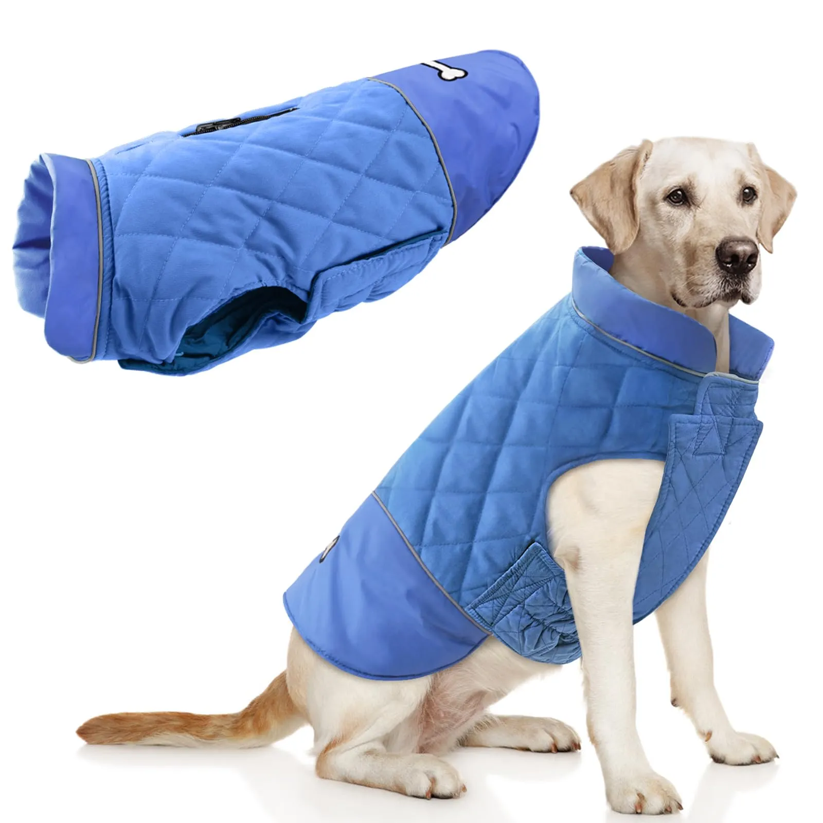 Idepet Cappotto per cani antivento Giacca invernale calda, Tuta da neve anti-neve Abbigliamento per cani per cani di taglia piccola e media con foro per imbracatura Blu Rosa Grigio - immagine 1
