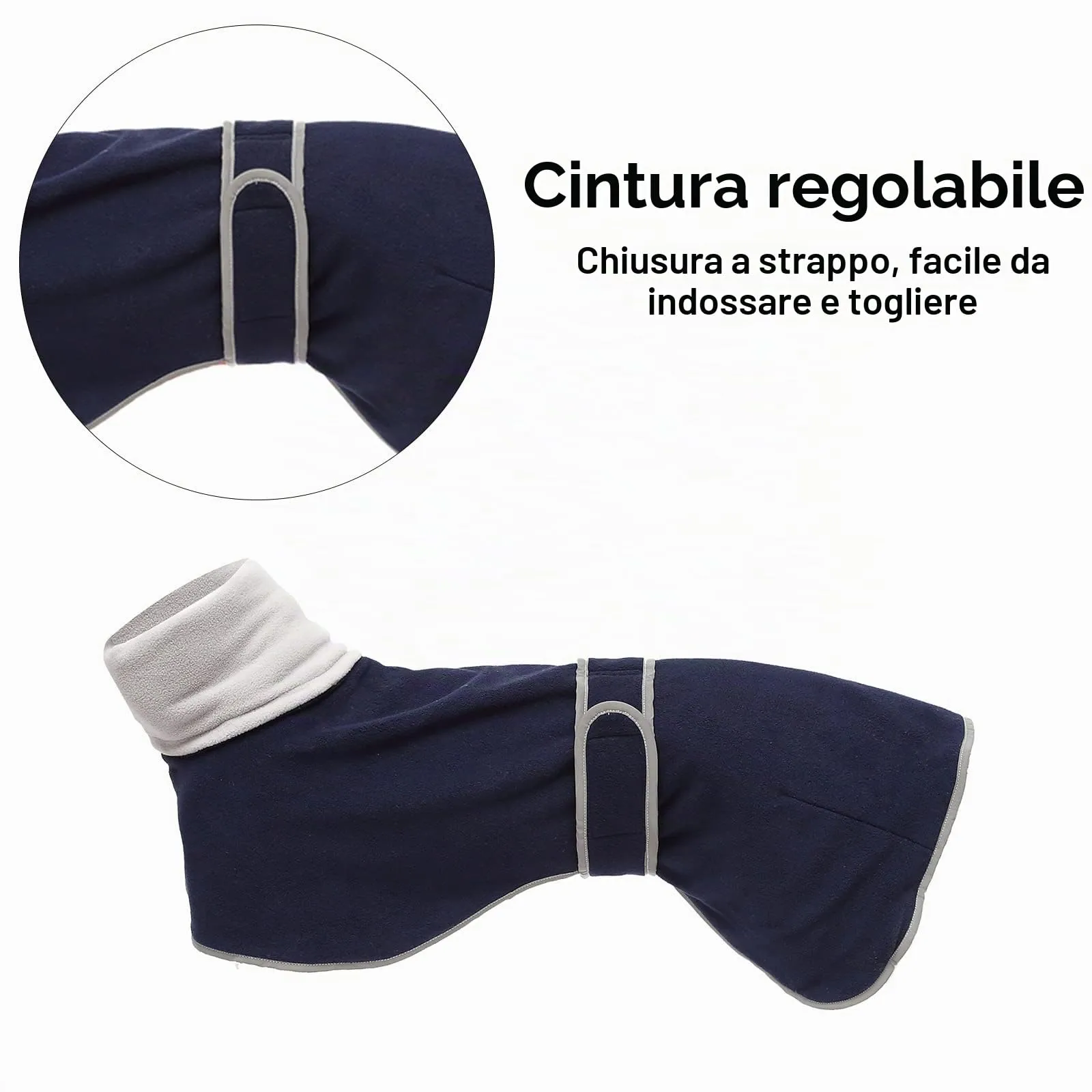MOREZI Giacca per cani a collo alto, realizzata in lana poliestere e pile, calda e confortevole, adatta a levrieri, segugi e whippet-Blu navy-M - immagine 7
