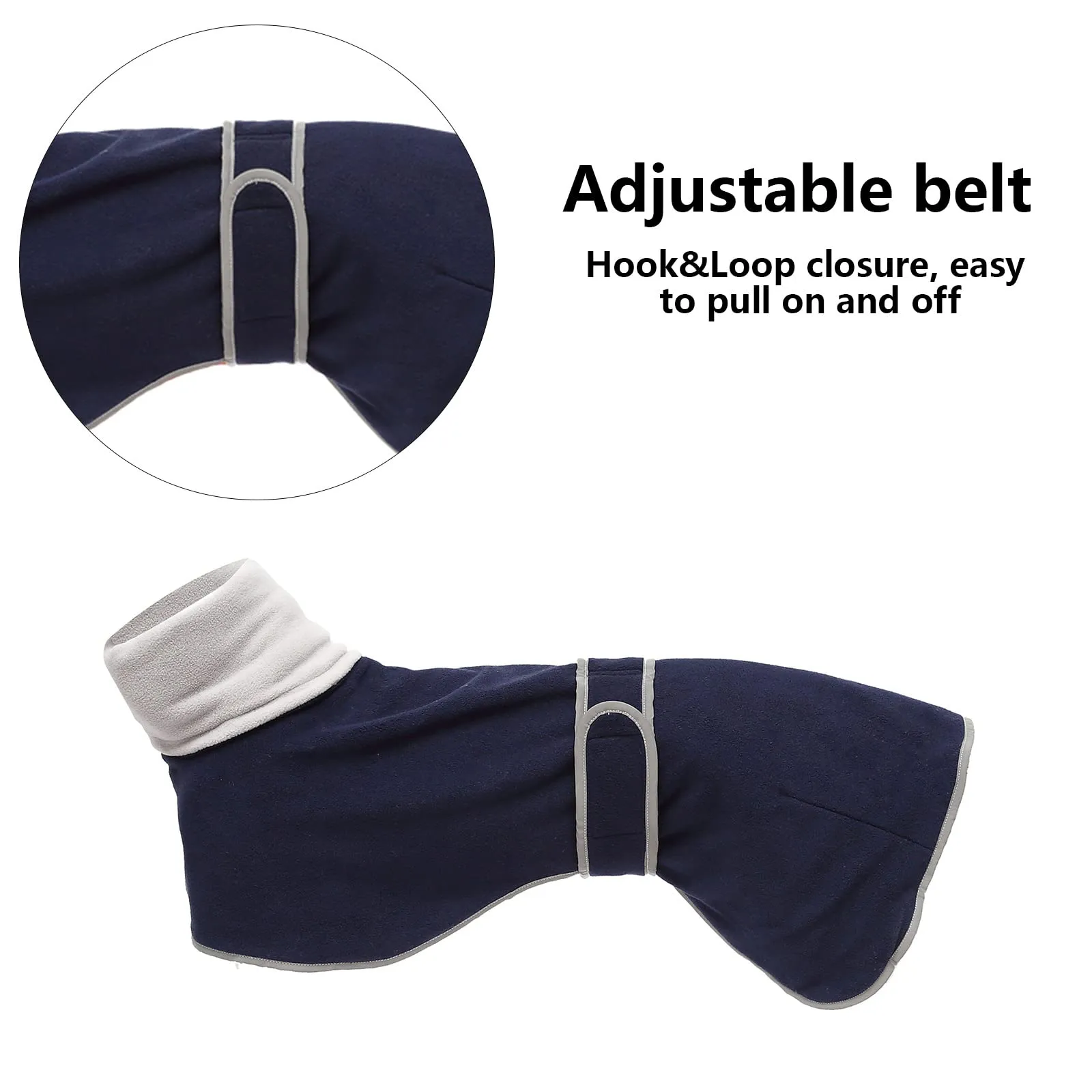 MOREZI Giacca per cani a collo alto, realizzata in lana poliestere e pile, calda e confortevole, adatta a levrieri, segugi e whippet-Blu navy-XL - immagine 7